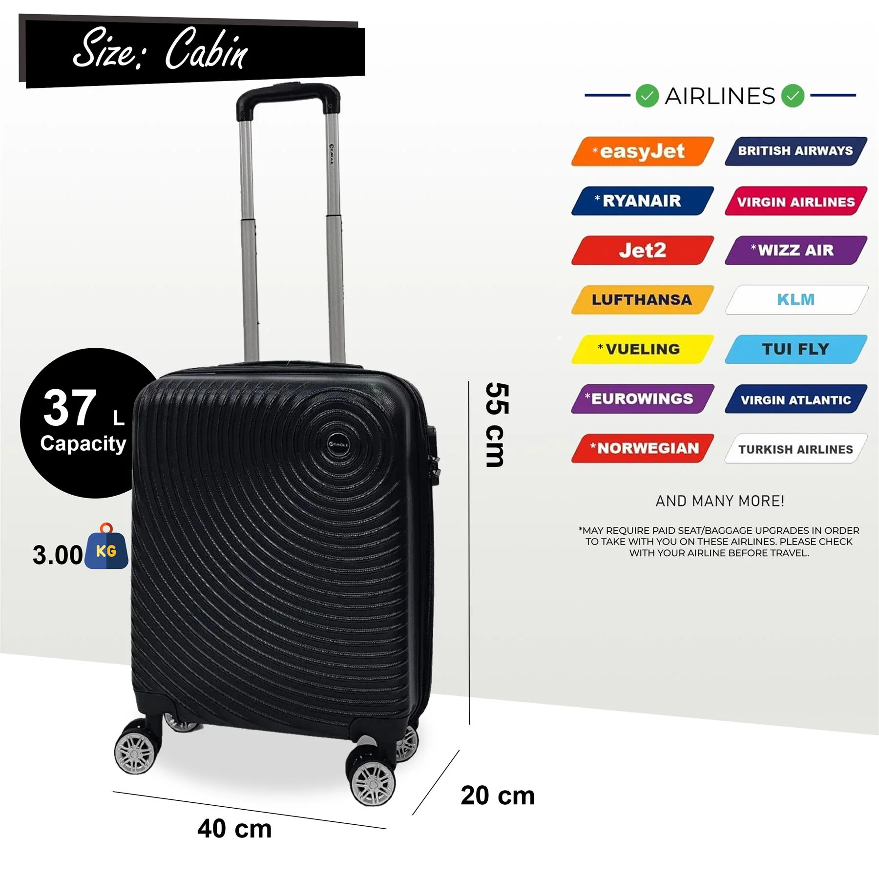 Hard Shell Cabin 8 Wheel Luggage Case Travel Bag - Image 10