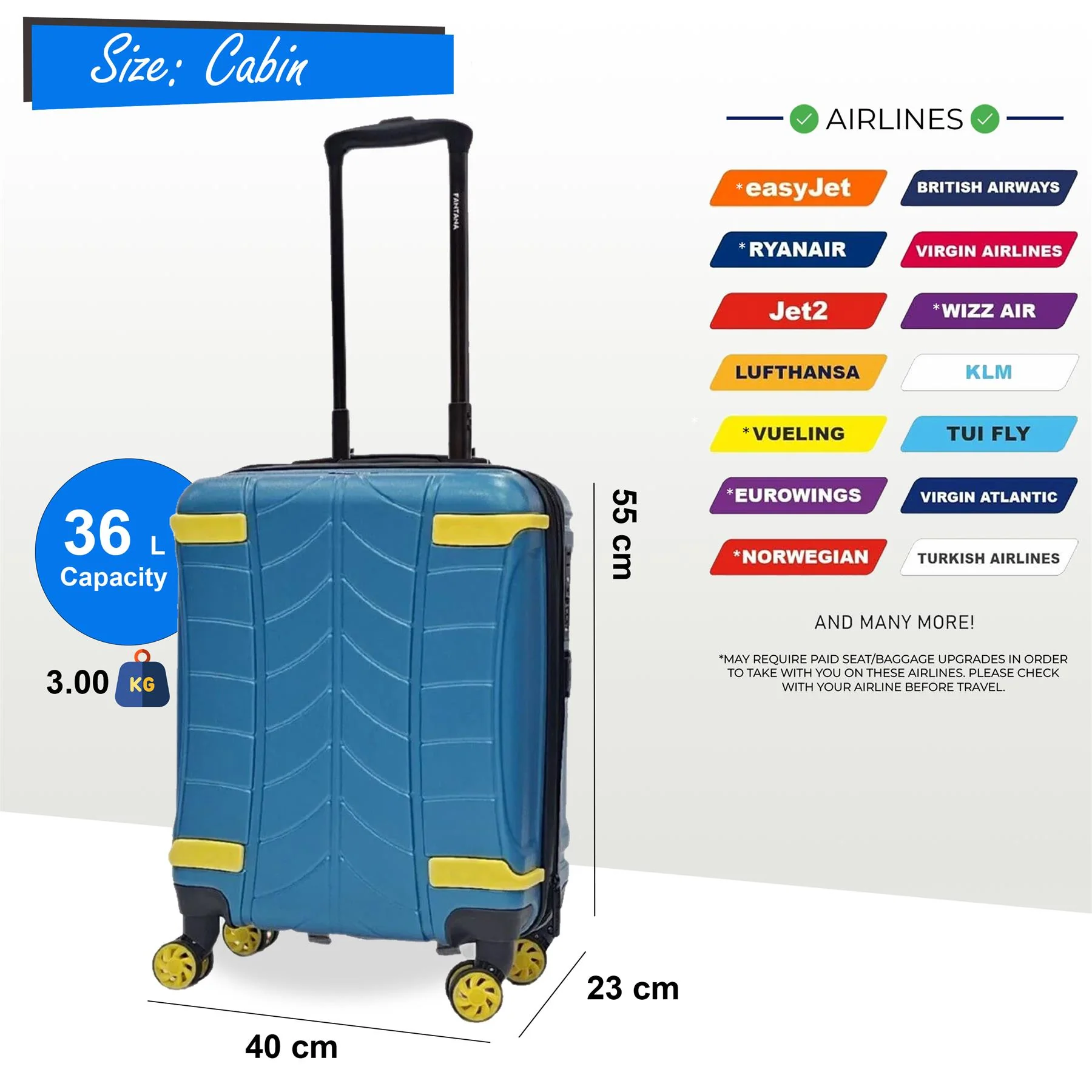 Hard Shell Cabin Suitcase 4 Wheel Luggage Travel Bag - Image 10