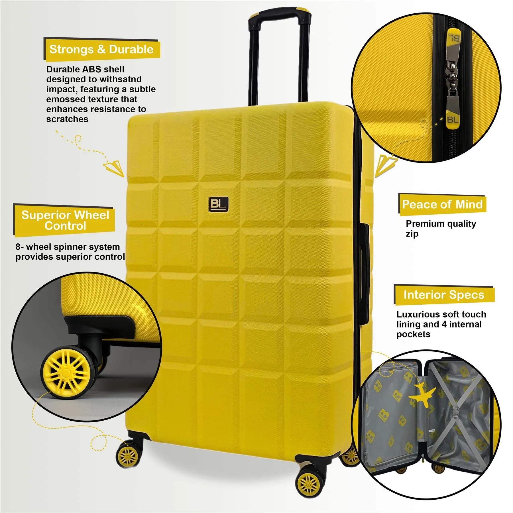 Hard Shell Classic Suitcase Set 8 Wheel Cabin Luggage Case Travel Bag - Image 4