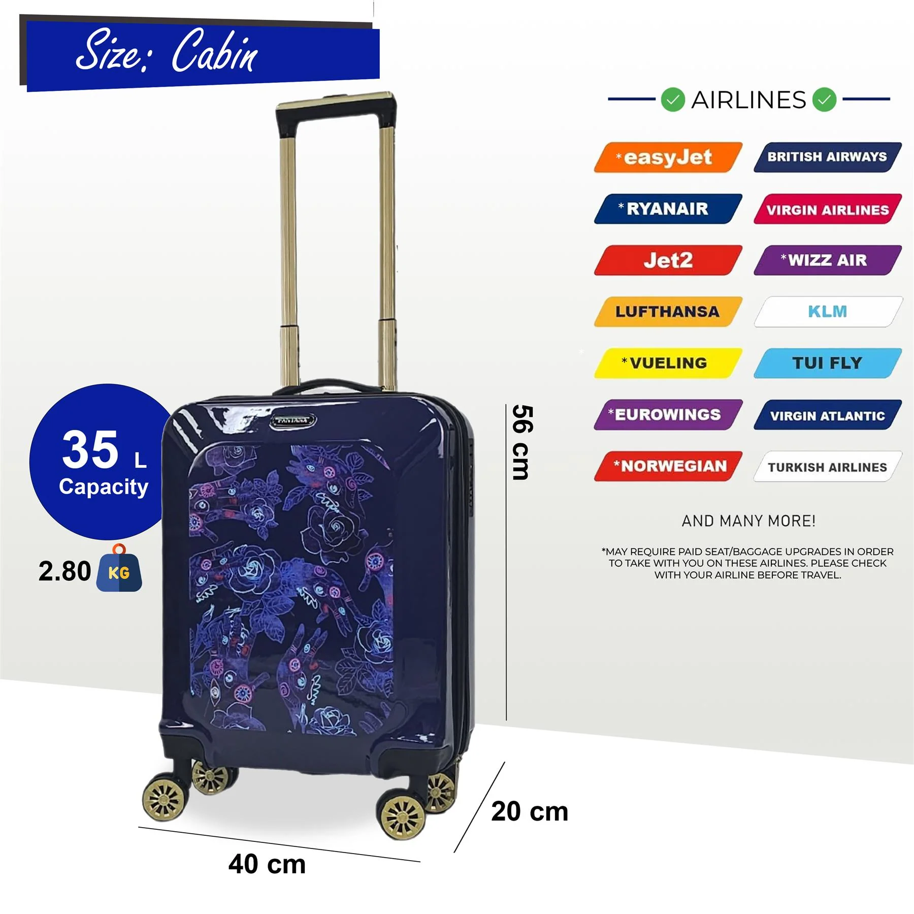 Hard Shell Flower Print Suitcase Luggage Set - Image 3