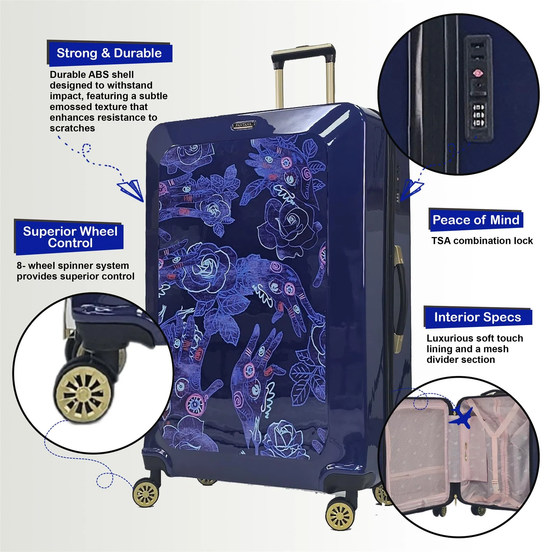 Hard Shell Flower Print Suitcase Luggage Set - Image 4
