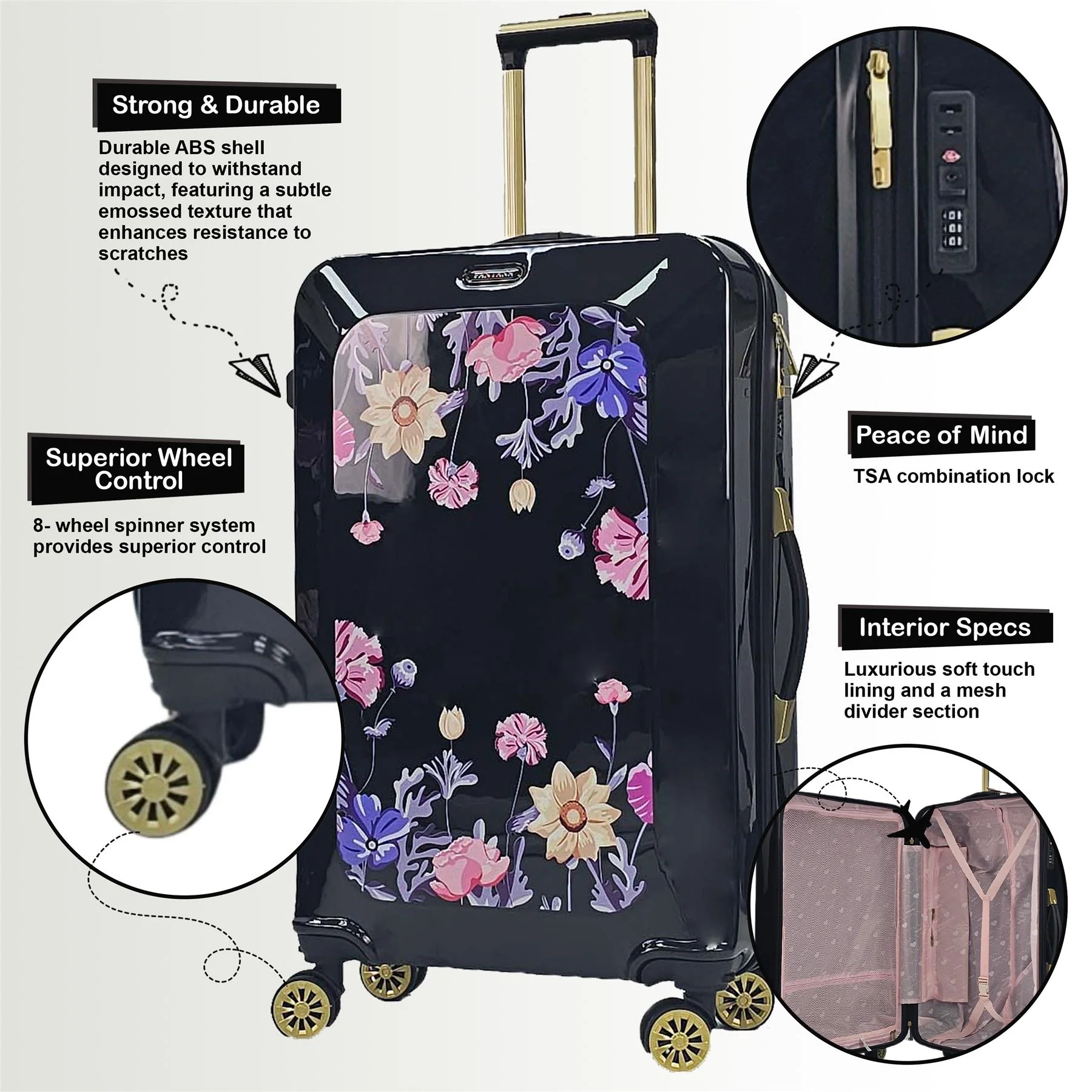 Hard Shell Flower Print Suitcase Luggage Set - Image 75