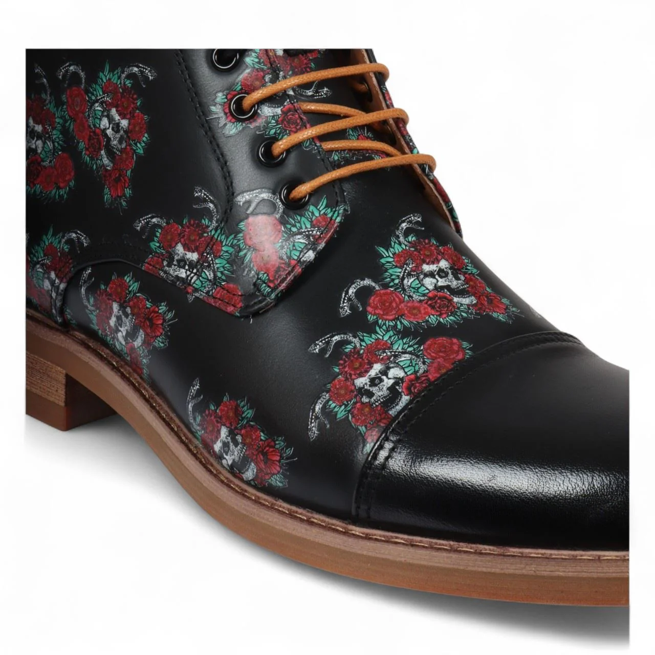 Justin Reess Men's Black Floral Leather Oxford Ankle Boots - Adam Skull - Image 4