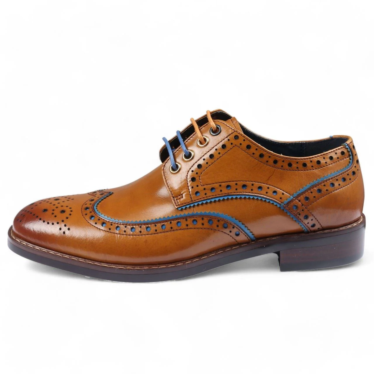 Justin Reess Men's Brown Brogue Leather Dress Shoes- Simon - Image 3