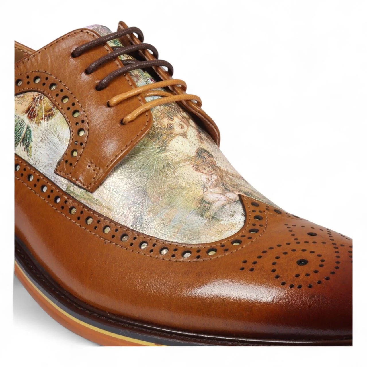 Justin Reess Men's Brown Leather Floral Brogue Shoes - Scott - Image 6