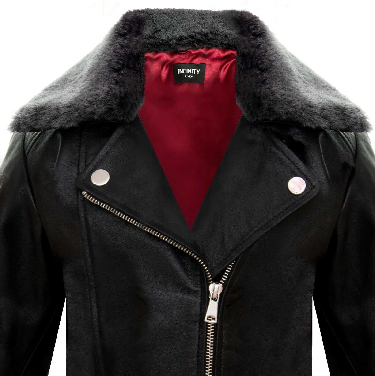 Kids Girls 100% Leather Detachable Collar Biker Jackets (3-13 Years) - Image 3