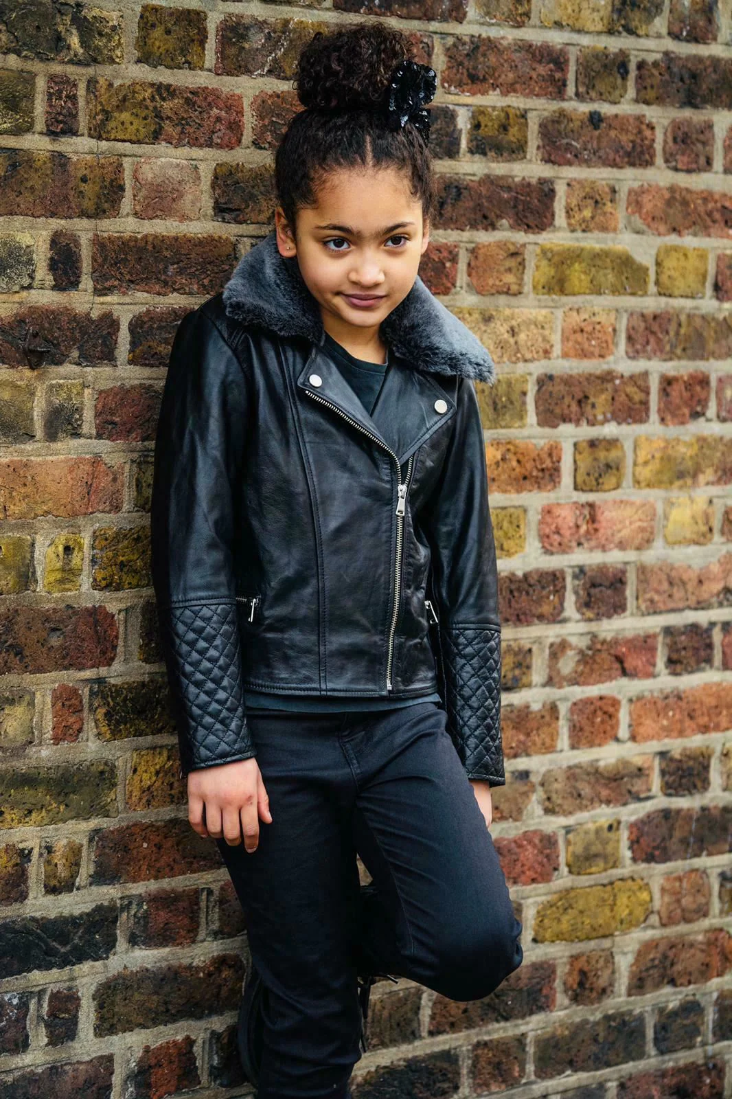 Kids Girls 100% Leather Detachable Collar Biker Jackets (3-13 Years) - Image 5