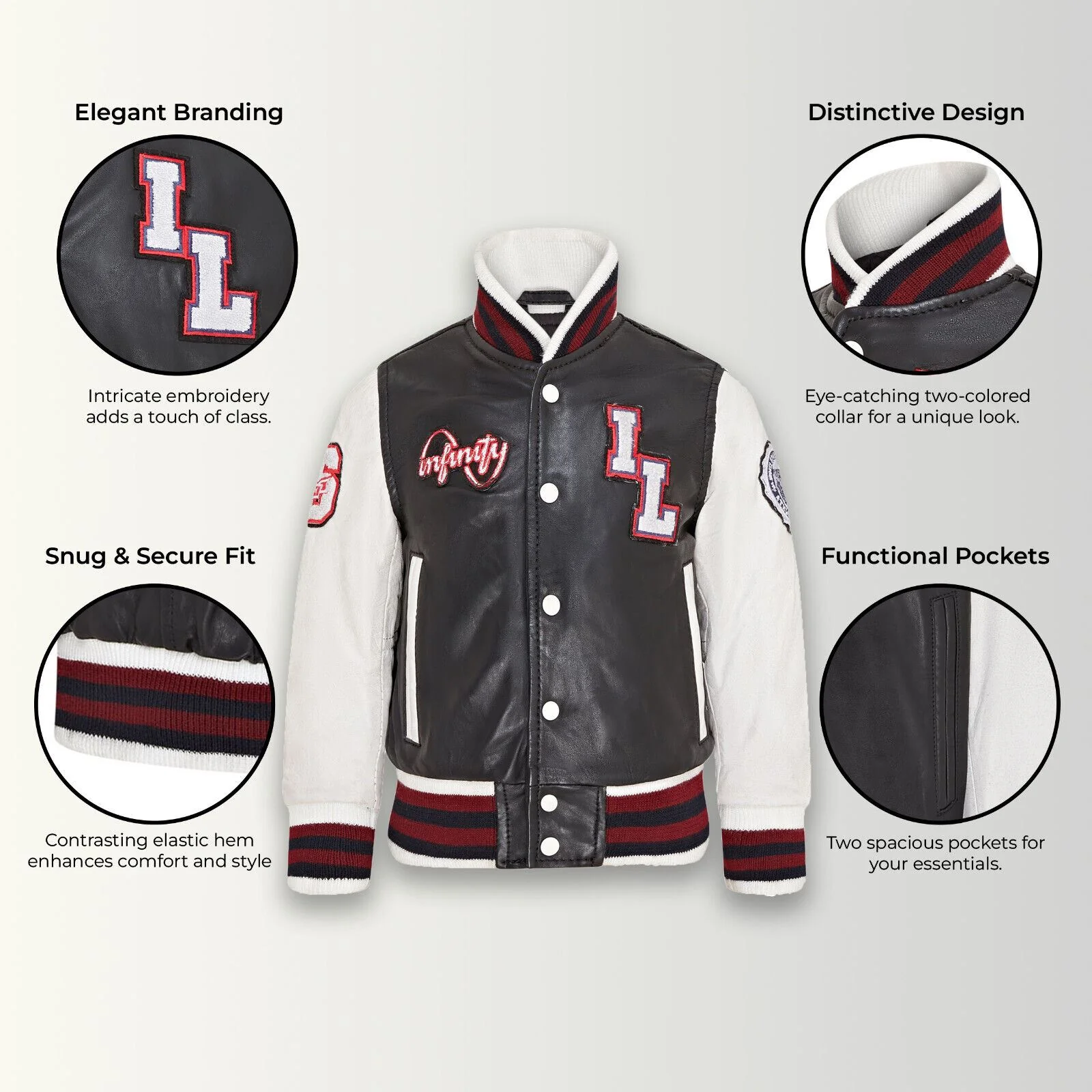 Kids Letterman Leather Varsity College Bomber Jacket 3-13 yrs - Image 27