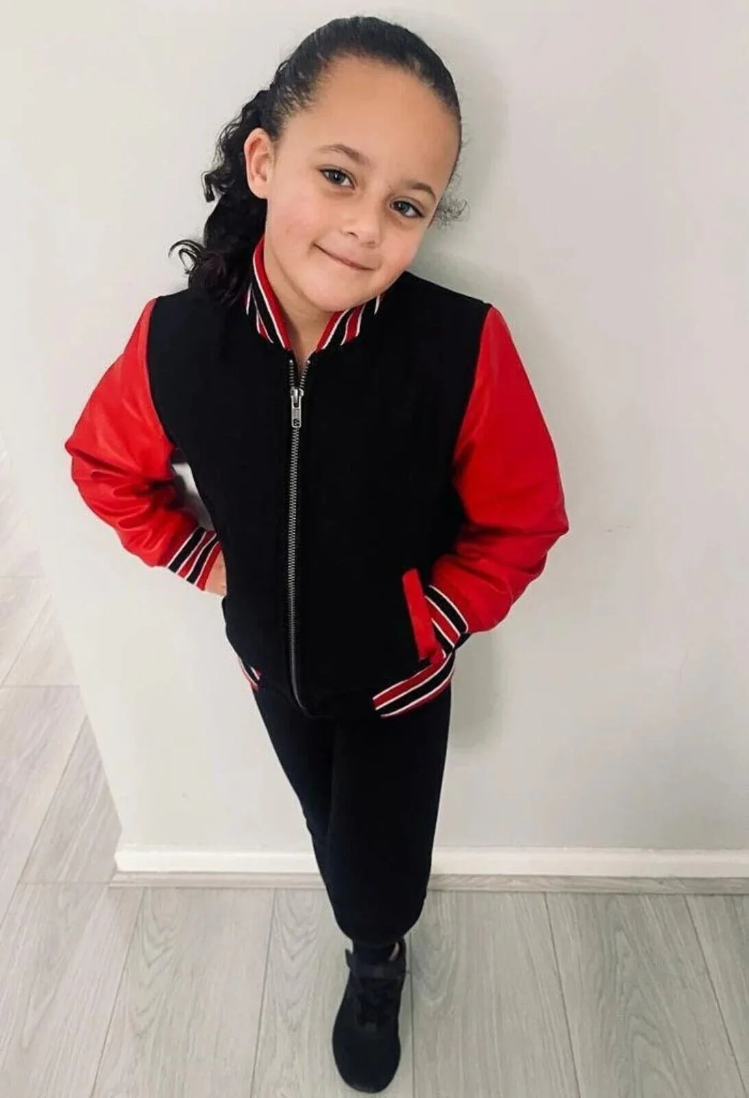 Kids Varsity Bomber Jacket with Real Leather Sleeves 3-13 yrs - Image 5