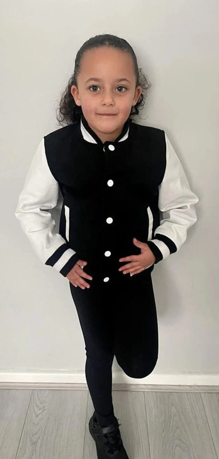 Kids Varsity Bomber Jacket with Real Leather Sleeves 3-13 yrs - Image 5