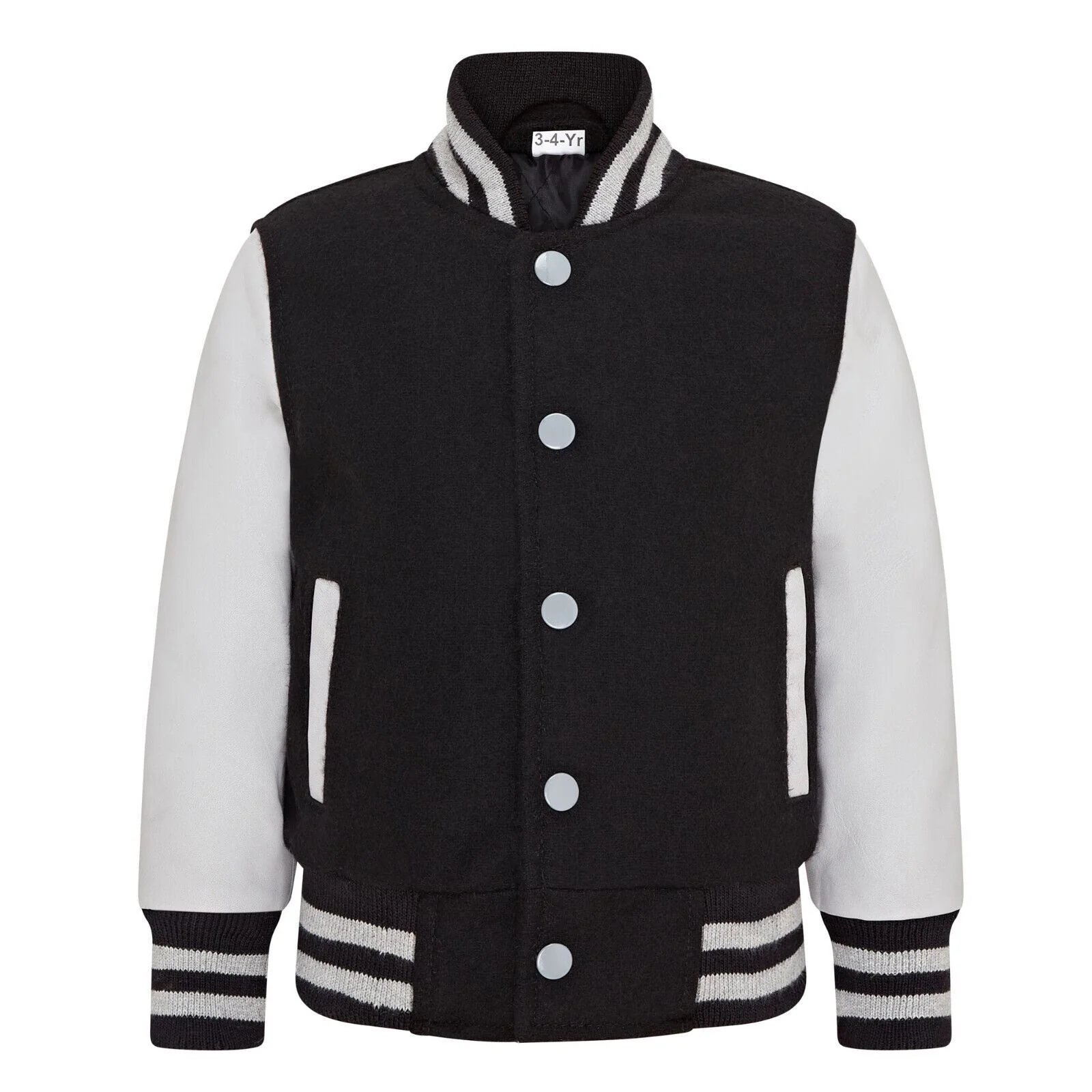 Kids Wool Varsity Bomber Jacket with Real Leather Sleeves 3-13 yrs - Image 8