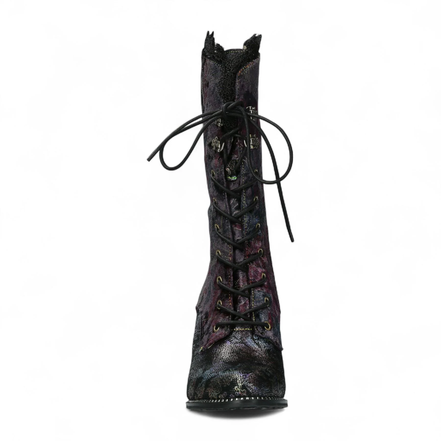 Laura Vita Alcbane 0351 Violet Floral Womens Gothic Victorian Leather Heeled High Boots - Image 4