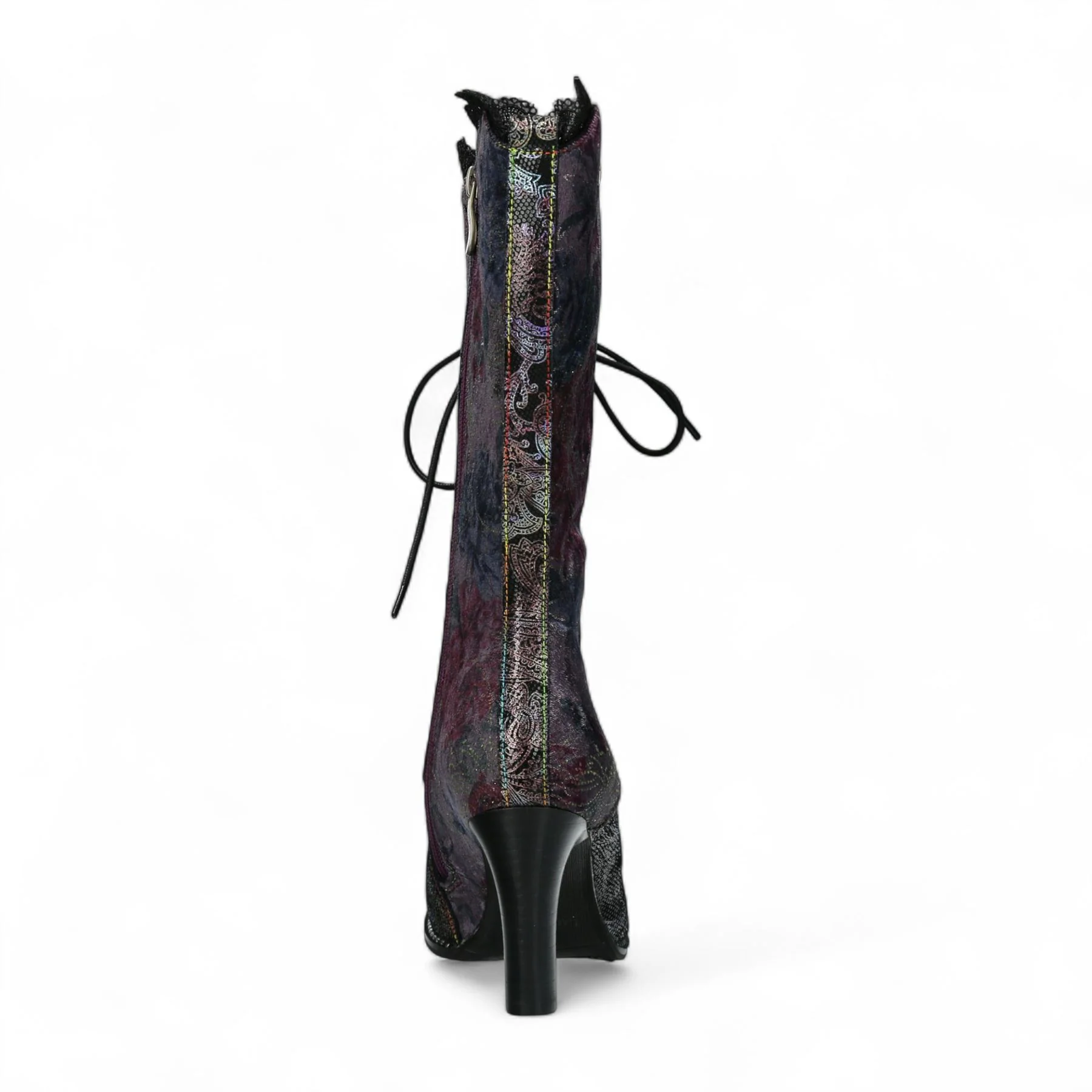 Laura Vita Alcbane 0351 Violet Floral Womens Gothic Victorian Leather Heeled High Boots - Image 6