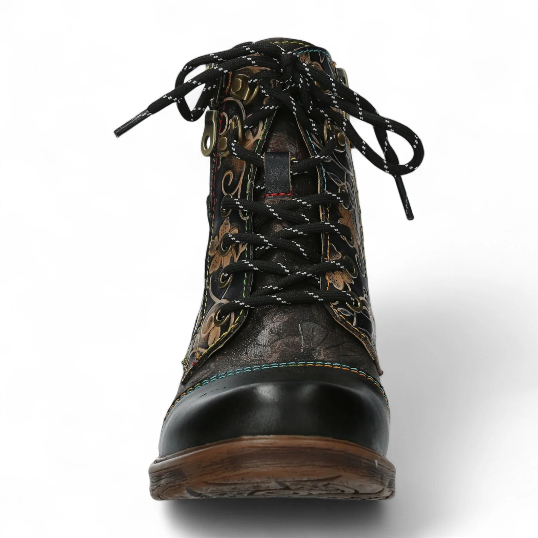 Laura Vita Anita 006 Black Floral Womens Gothic Victorian Leather Ankle Boots - Image 4