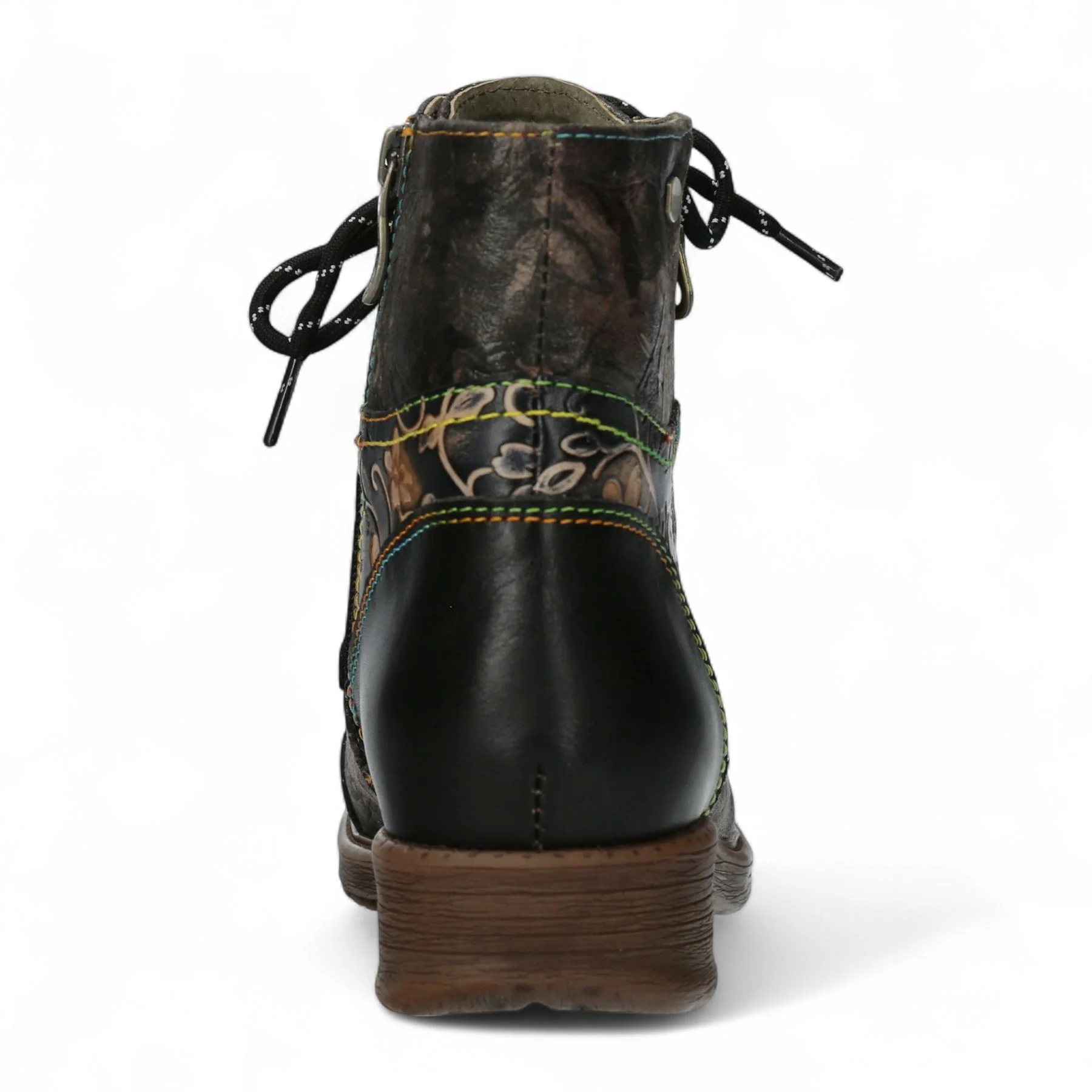 Laura Vita Anita 006 Black Floral Womens Gothic Victorian Leather Ankle Boots - Image 6