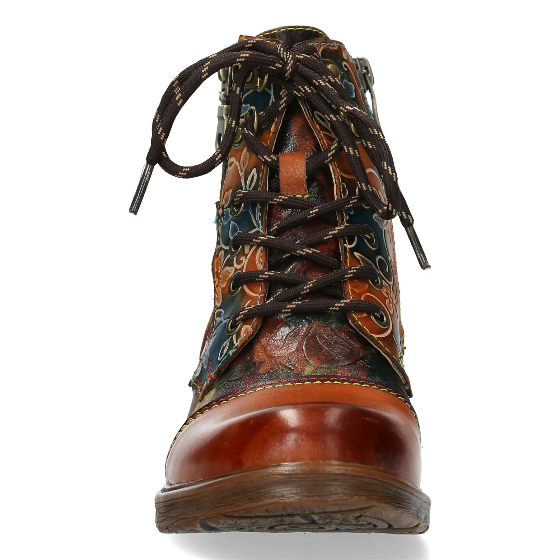 Laura Vita Anita 006 Camel Brown Floral Womens Gothic Victorian Leather Ankle Boots - Image 4