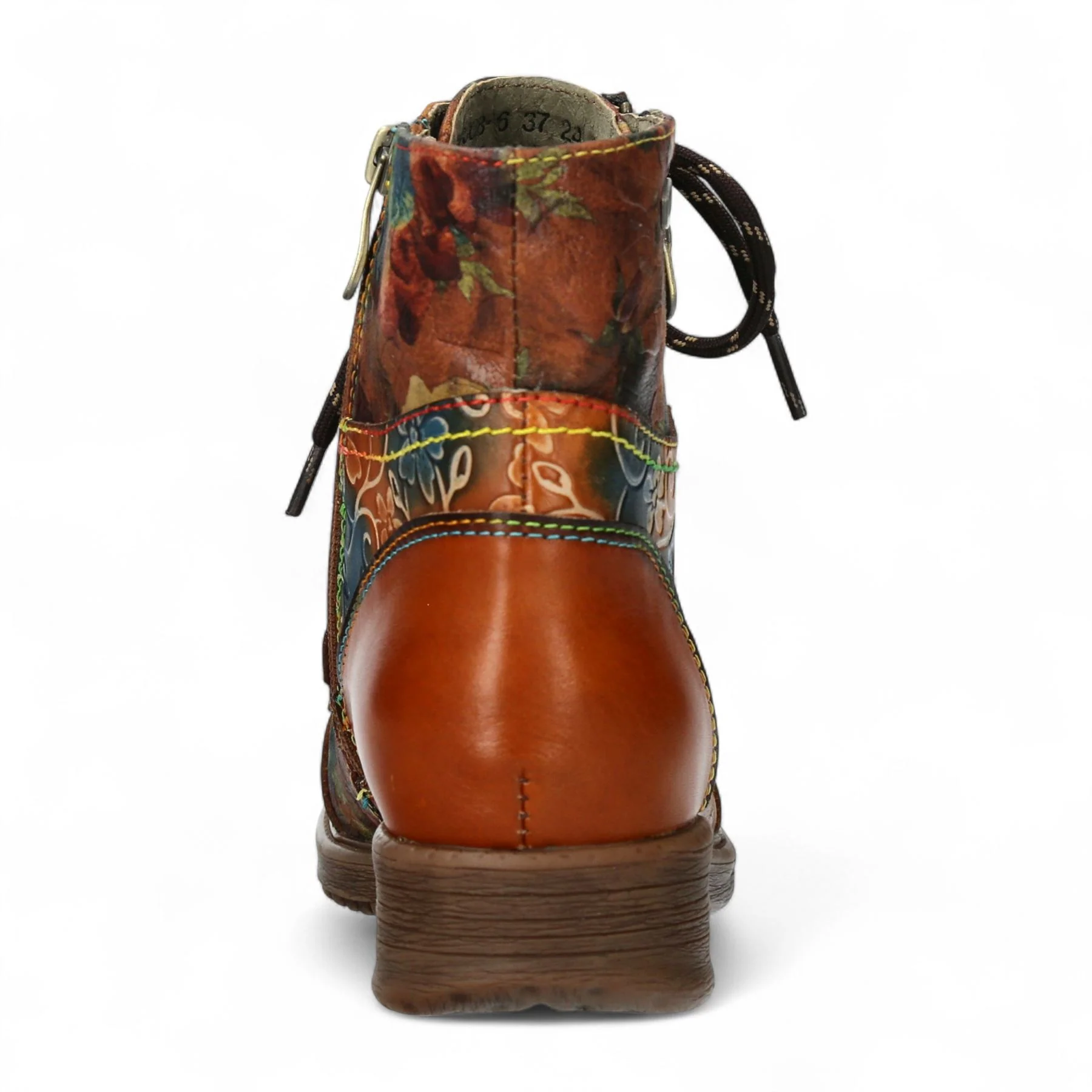 Laura Vita Anita 006 Camel Brown Floral Womens Gothic Victorian Leather Ankle Boots - Image 6