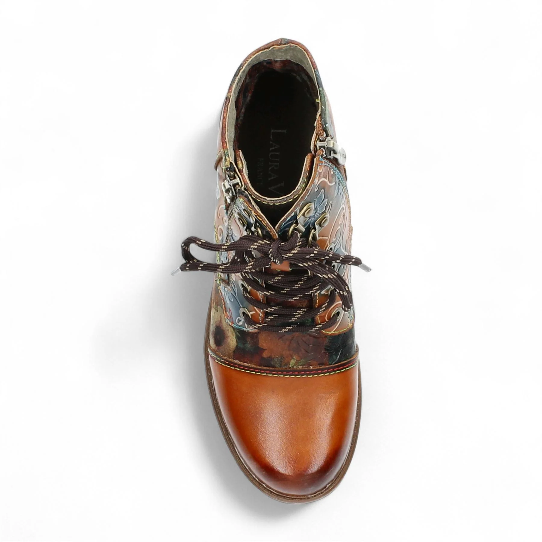 Laura Vita Anita 006 Camel Brown Floral Womens Gothic Victorian Leather Ankle Boots - Image 7