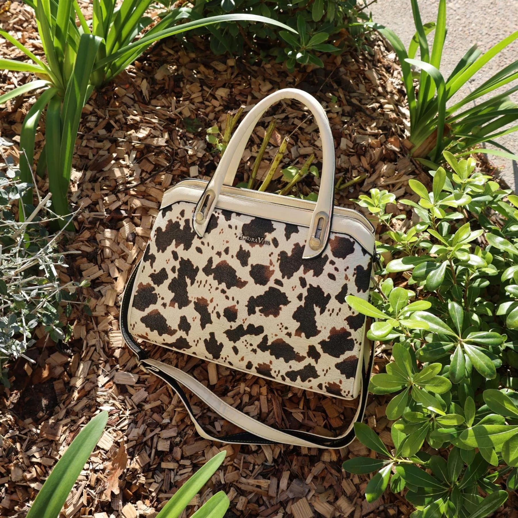 Laura Vita Aramis-08 Womens Tan Floral Print Adjustable Straps Shoulder Tote Handbag - Image 4