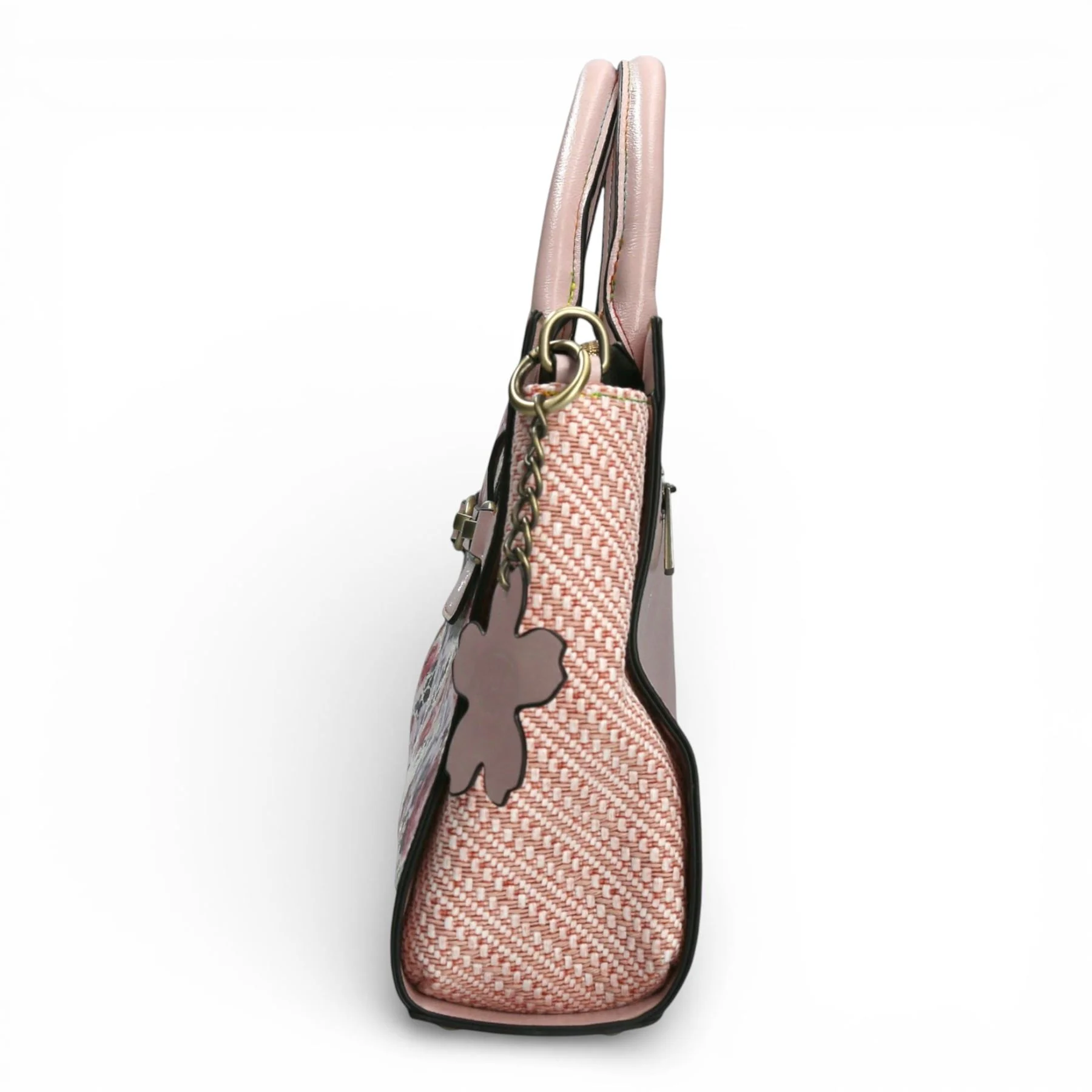 Laura Vita Ayna-02 Womens Rose Pink Floral Print Adjustable Straps Shoulder Tote Handbag - Image 3