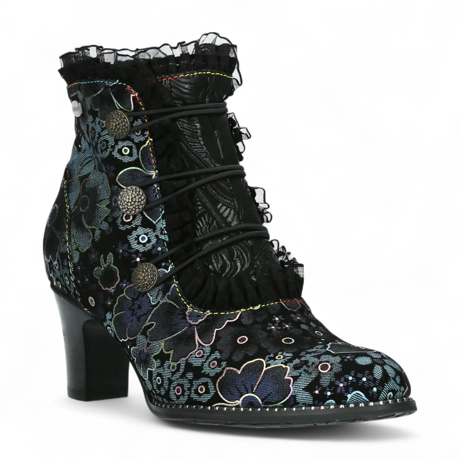 Laura Vita Elcodieo 224 Blue Floral Womens Gothic Victorian Leather Ankle Heeled Boots - Image 3