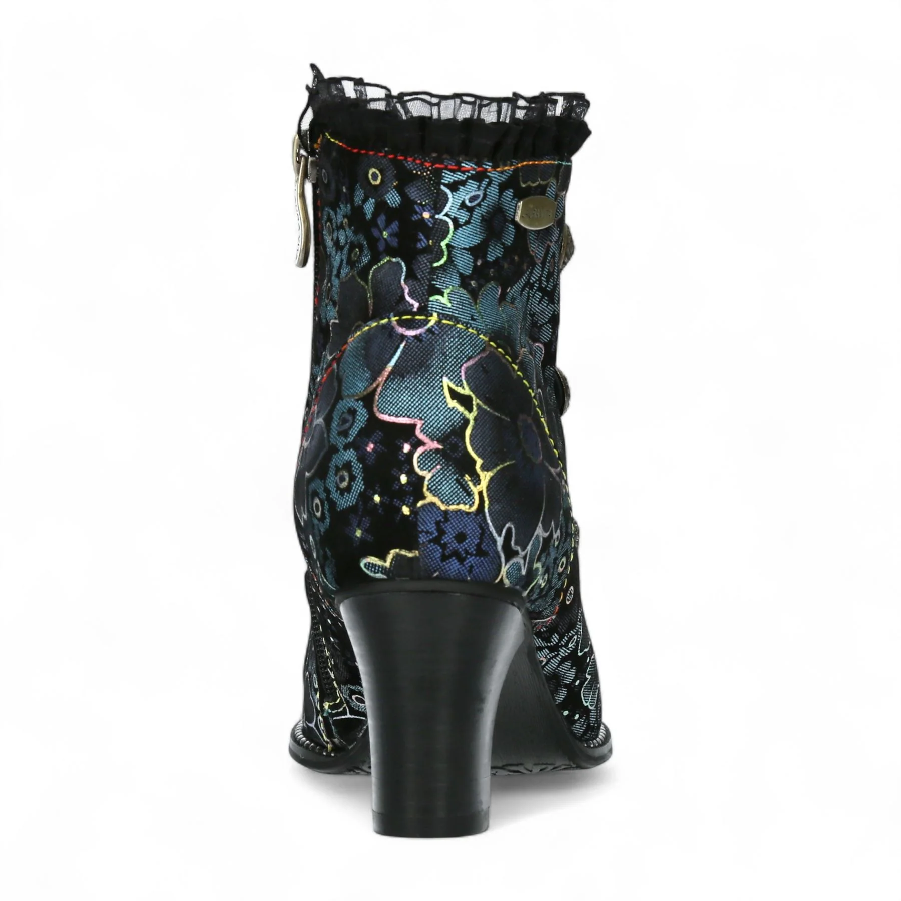 Laura Vita Elcodieo 224 Blue Floral Womens Gothic Victorian Leather Ankle Heeled Boots - Image 6