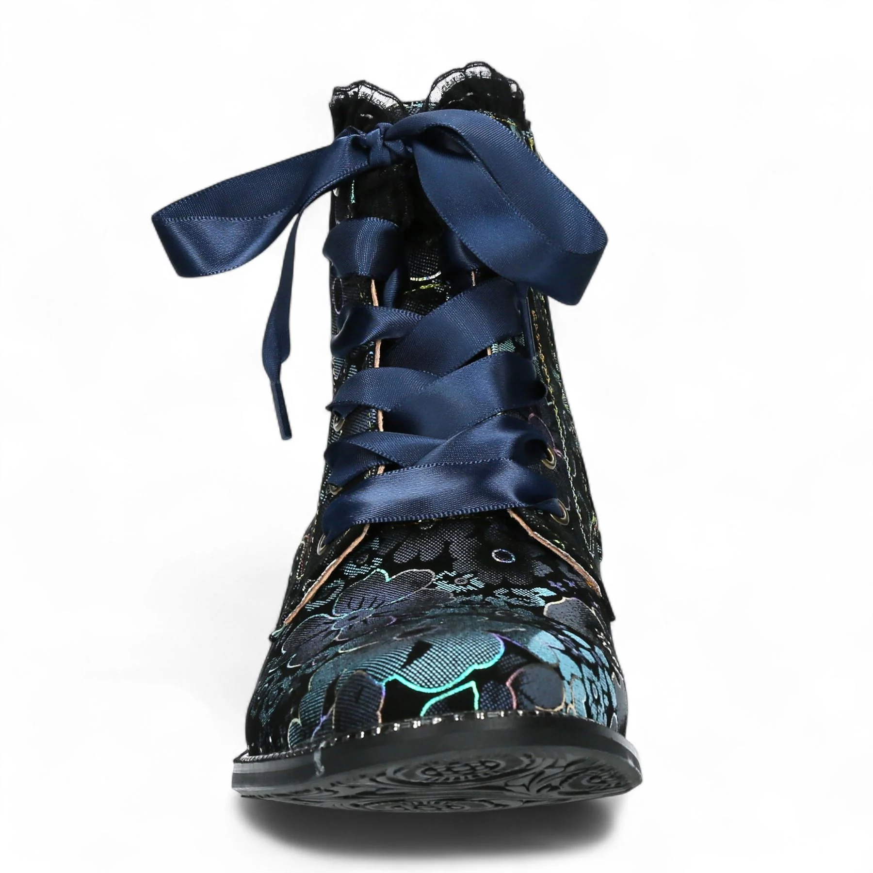 Laura Vita Emcmao-45 Blue Floral Womens Gothic Victorian Leather Ankle Heeled Boots - Image 5