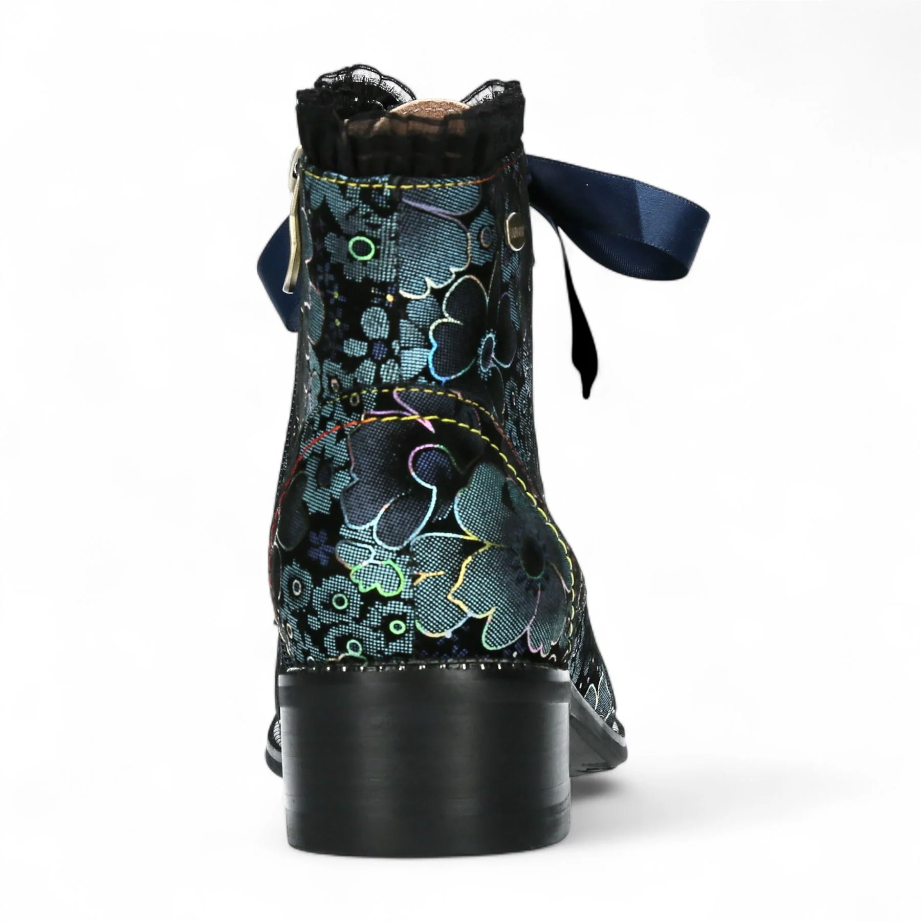 Laura Vita Emcmao-45 Blue Floral Womens Gothic Victorian Leather Ankle Heeled Boots - Image 6