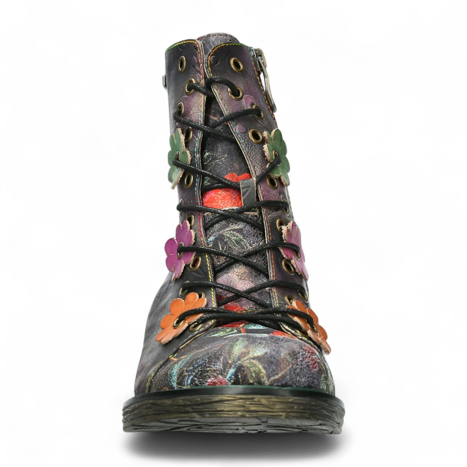 Laura Vita Ercnaulto 212 Grey Floral Womens Gothic Victorian Leather Ankle Heeled Boots - Image 4