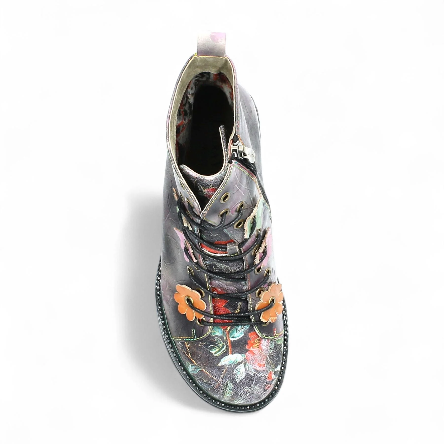 Laura Vita Ercnaulto 212 Grey Floral Womens Gothic Victorian Leather Ankle Heeled Boots - Image 7