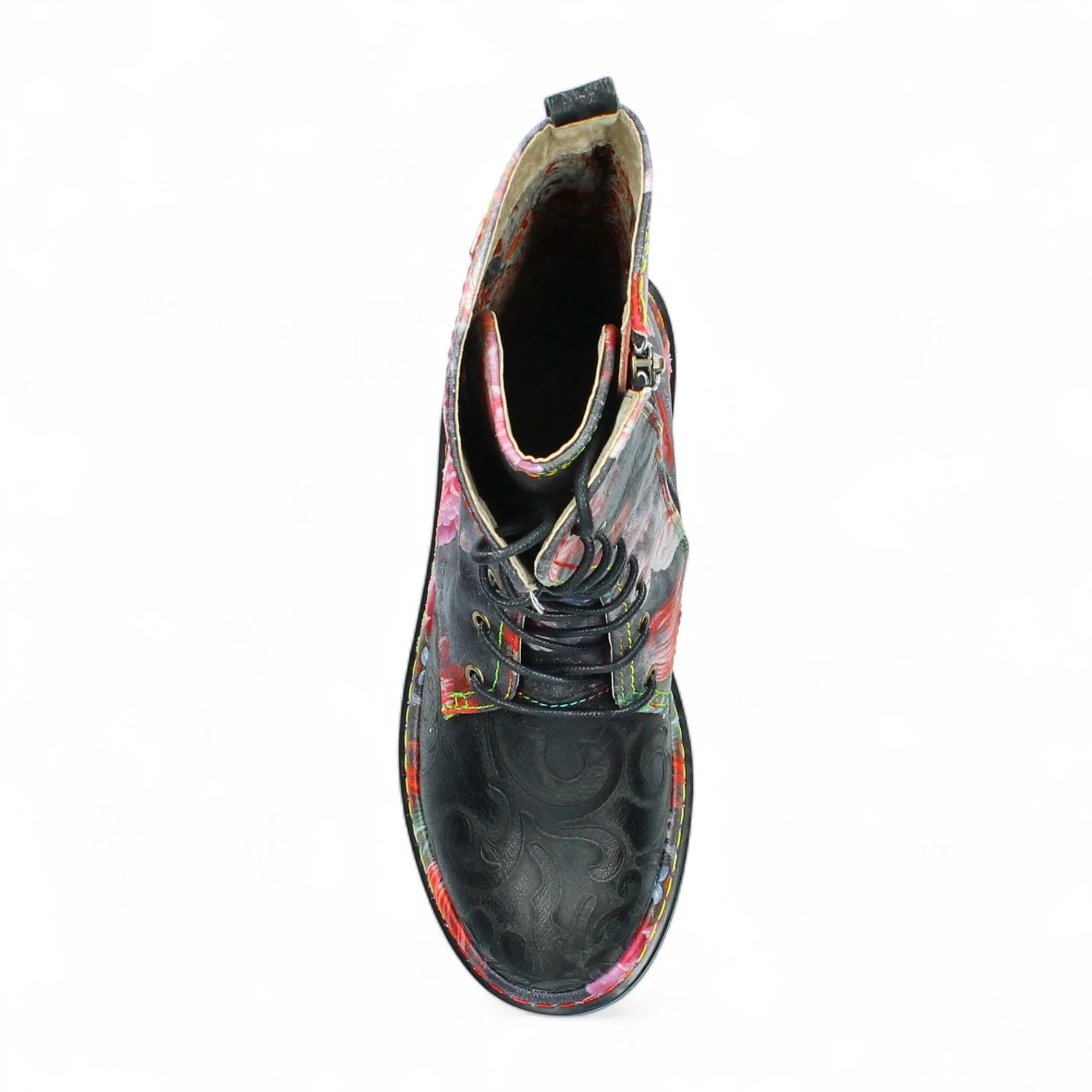Laura Vita Incaso-18 Black Floral Womens Gothic Victorian Leather High Boots - Image 7