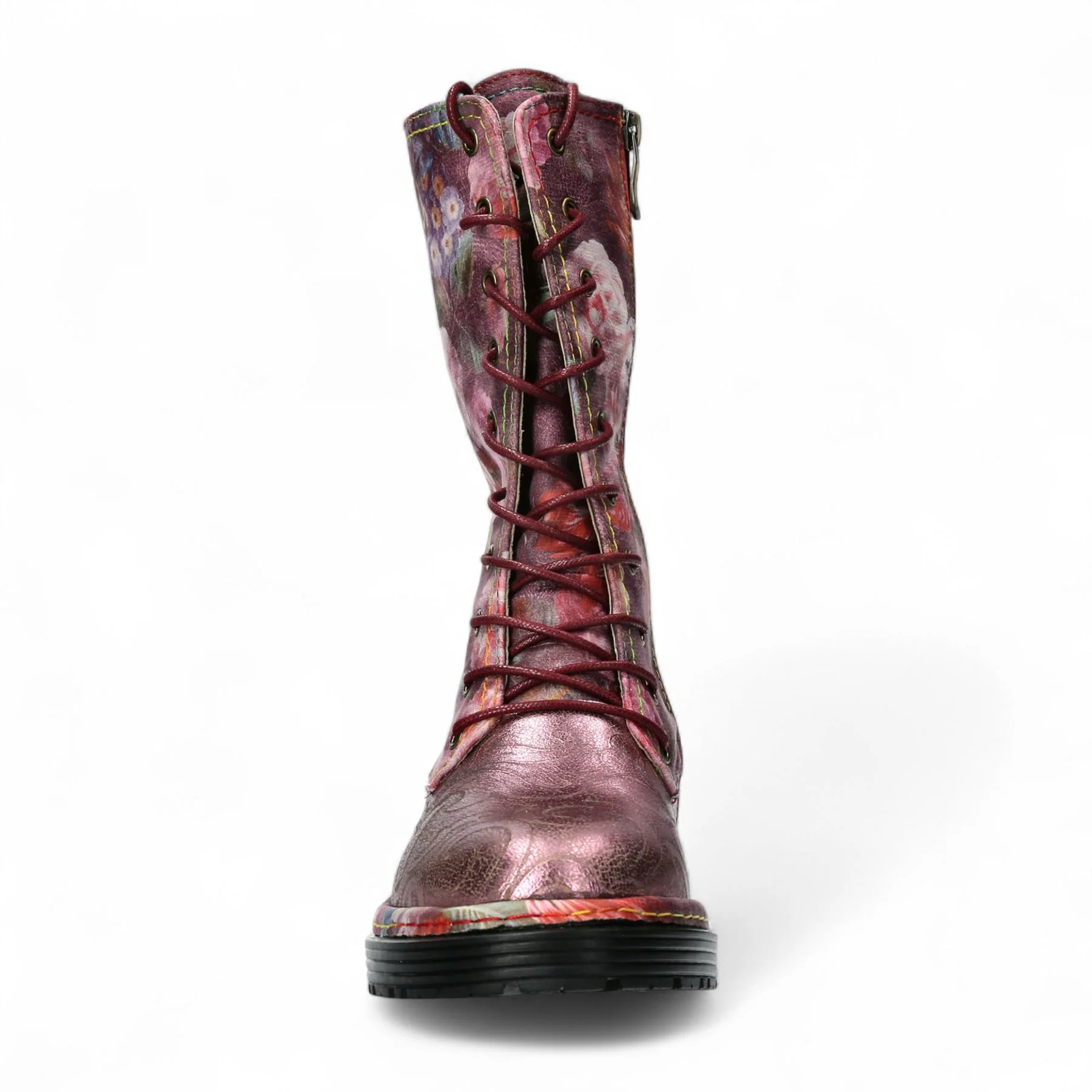Laura Vita Incaso-18 Burgundy Floral Womens Gothic Victorian Leather High Boots - Image 5