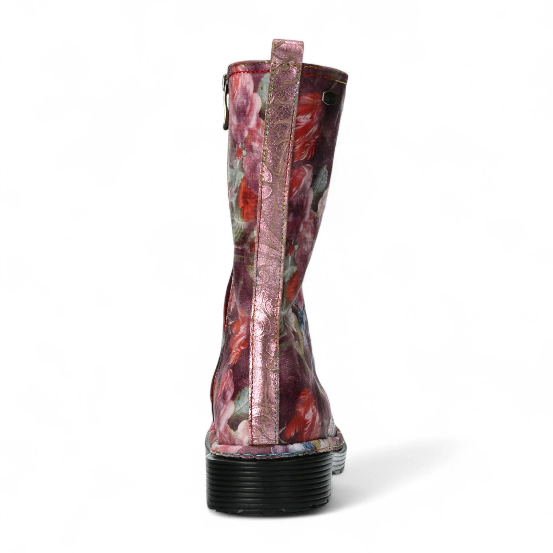 Laura Vita Incaso-18 Burgundy Floral Womens Gothic Victorian Leather High Boots - Image 6