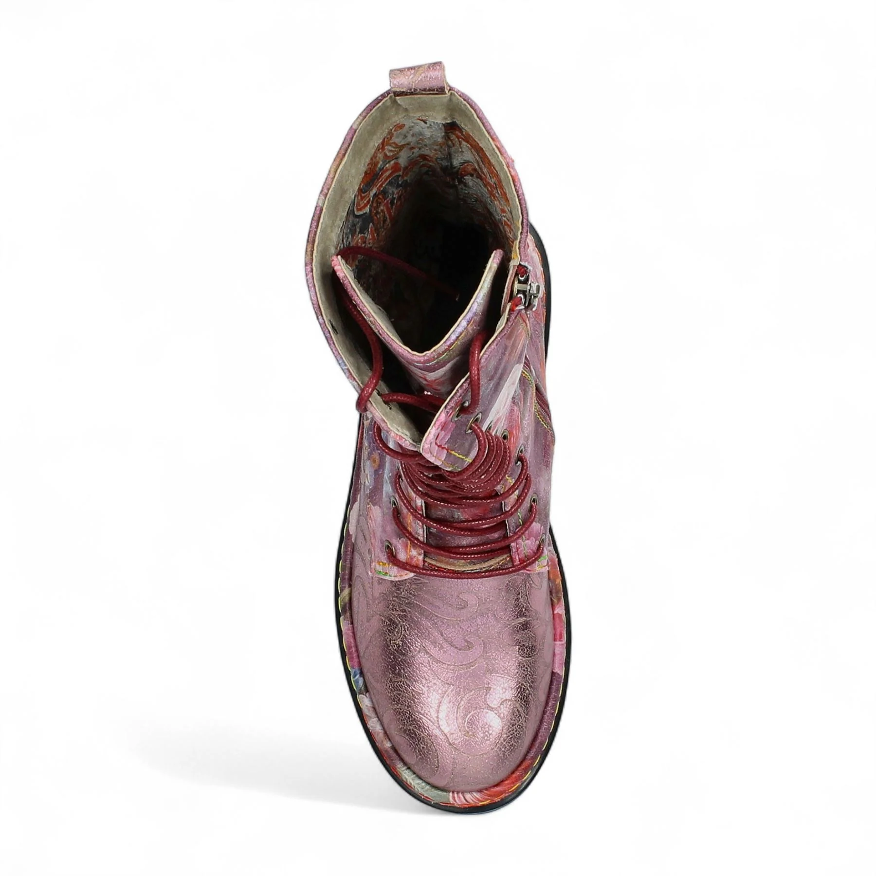 Laura Vita Incaso-18 Burgundy Floral Womens Gothic Victorian Leather High Boots - Image 7