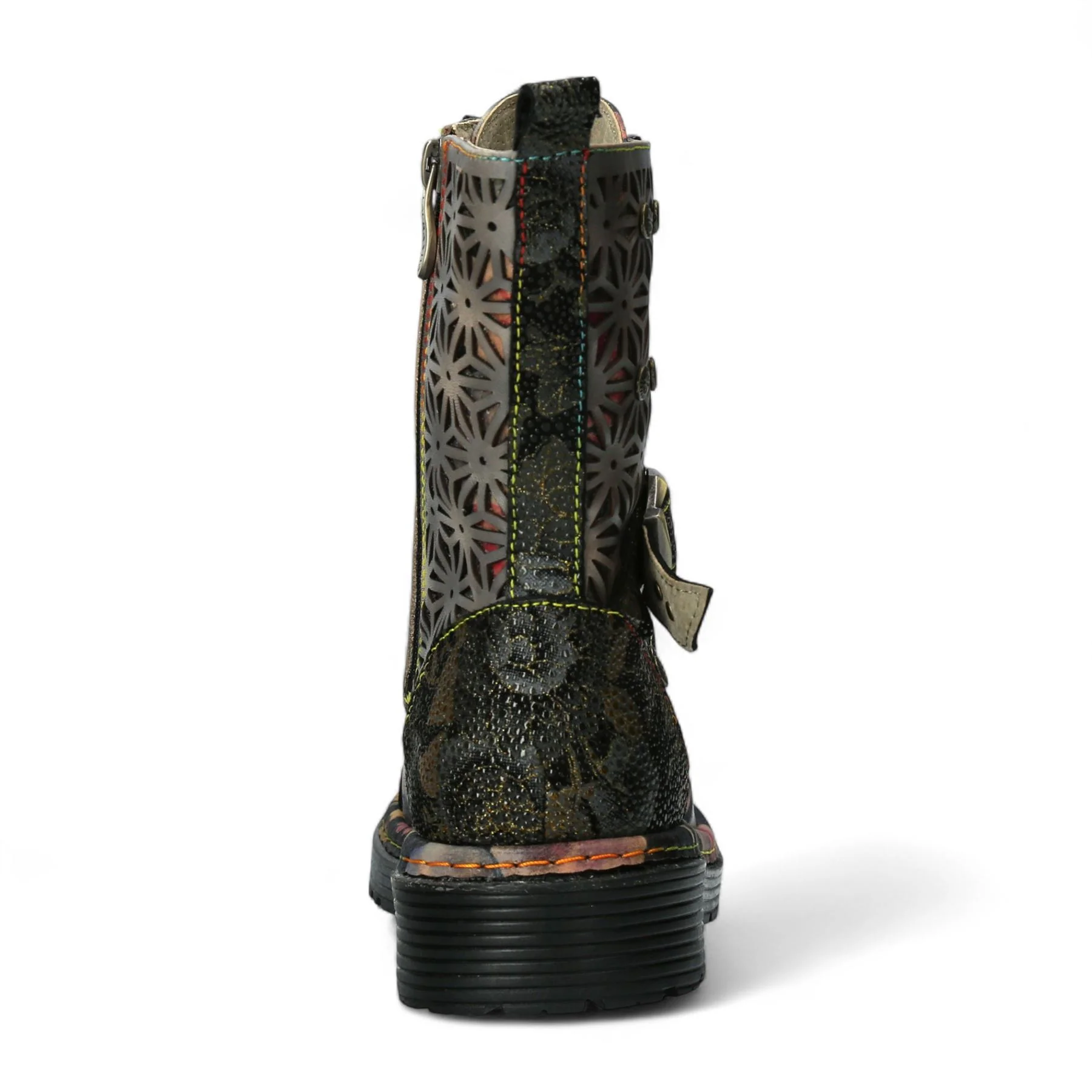 Laura Vita Incaso 36 Black Floral Womens Gothic Victorian Leather Ankle High Boots - Image 6