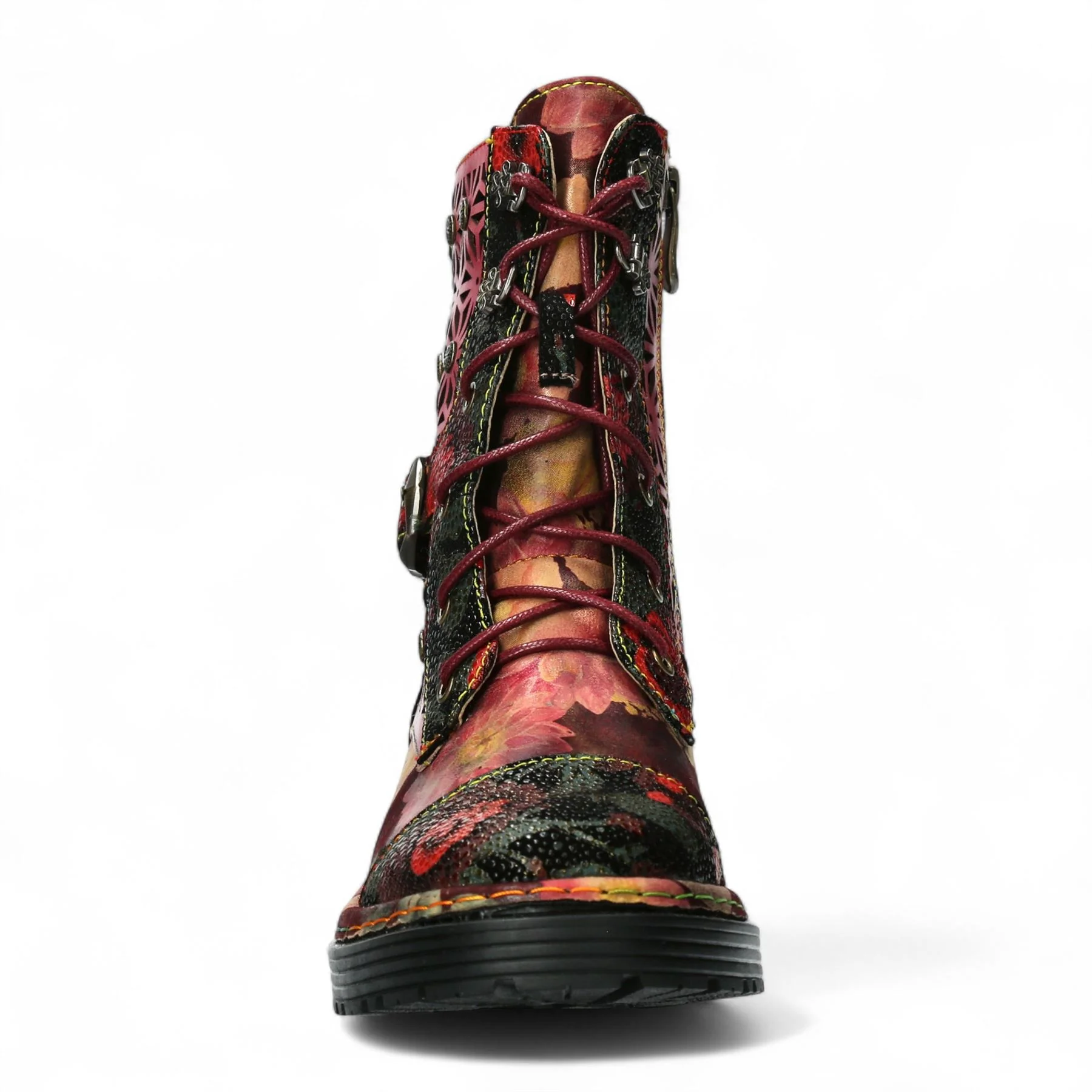 Laura Vita Incaso 36 Red Floral Womens Gothic Victorian Leather Ankle High Boots - Image 5