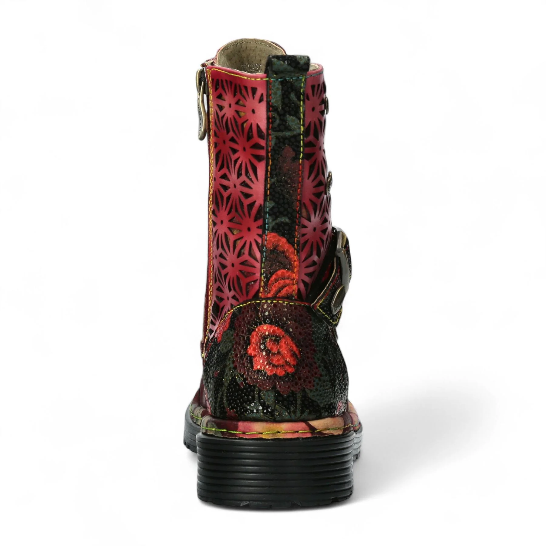 Laura Vita Incaso 36 Red Floral Womens Gothic Victorian Leather Ankle High Boots - Image 6