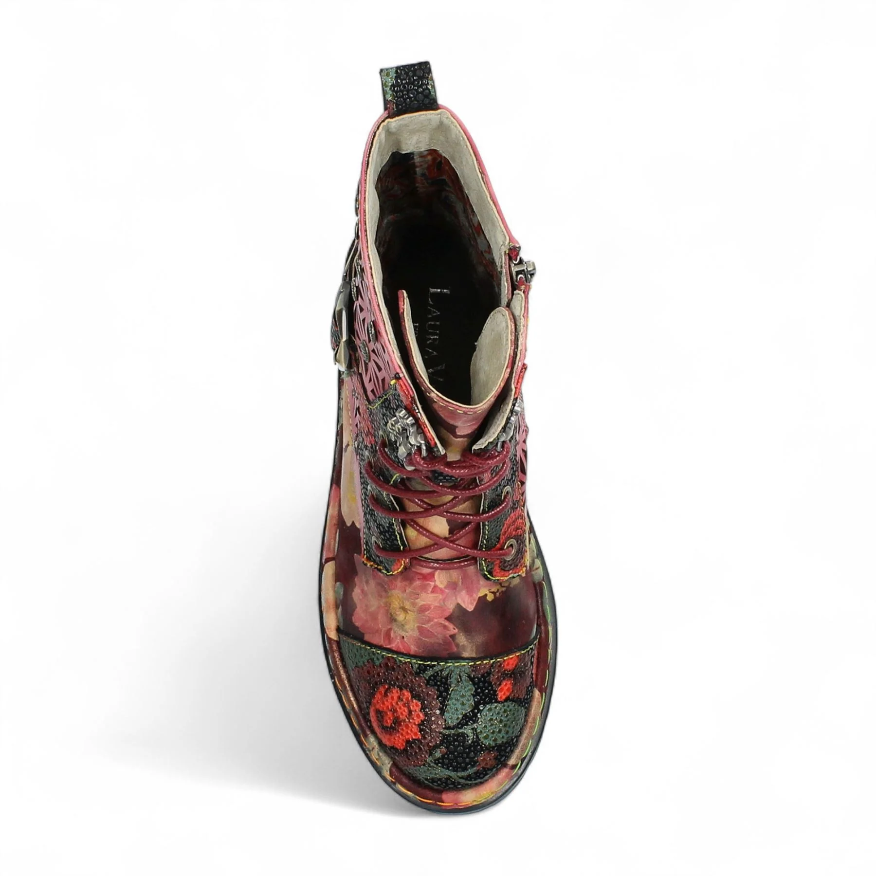 Laura Vita Incaso 36 Red Floral Womens Gothic Victorian Leather Ankle High Boots - Image 7