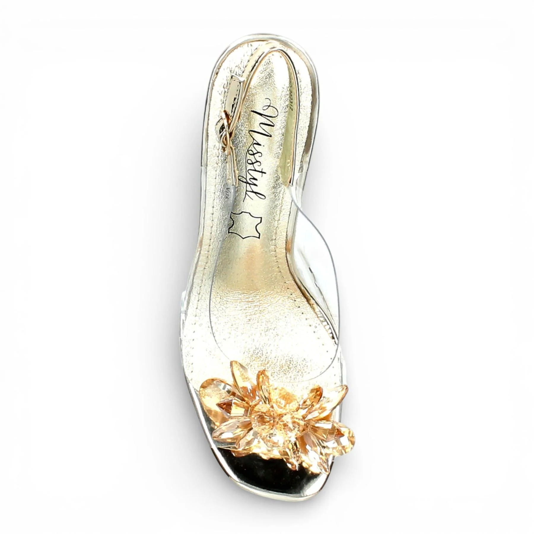 Laura Vita Women’s Mira 01 Clear Golden Slip-On Cinderella Heel Sandals - Image 7
