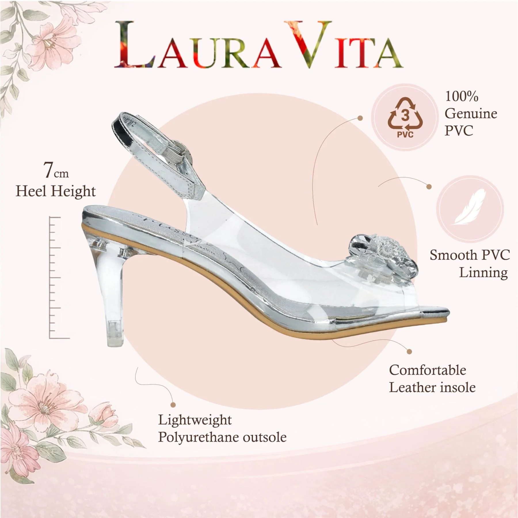 Laura Vita Women’s Mira 01 Clear Silver Slip-On Cinderella Heel Sandals - Image 2