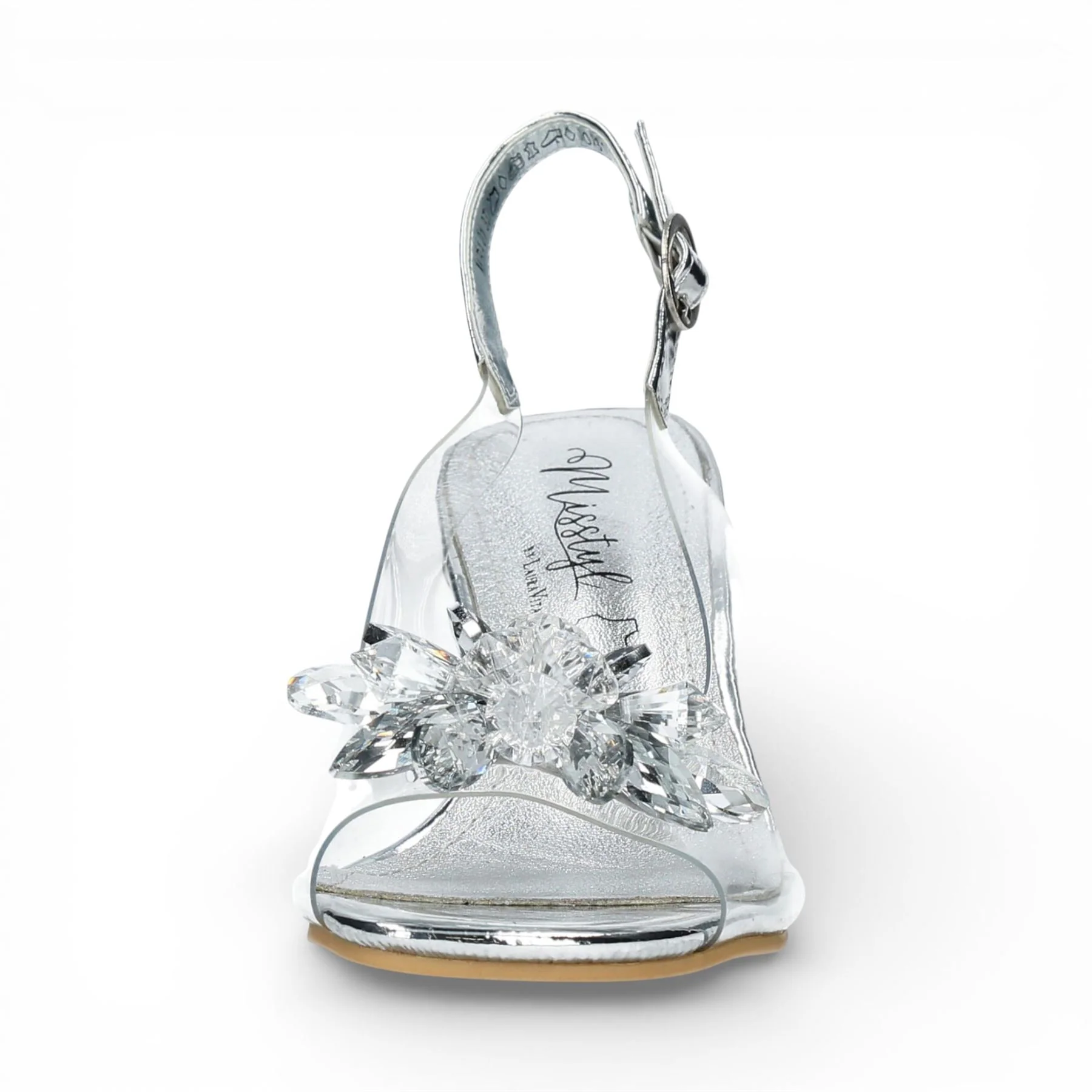 Laura Vita Women’s Mira 01 Clear Silver Slip-On Cinderella Heel Sandals - Image 3