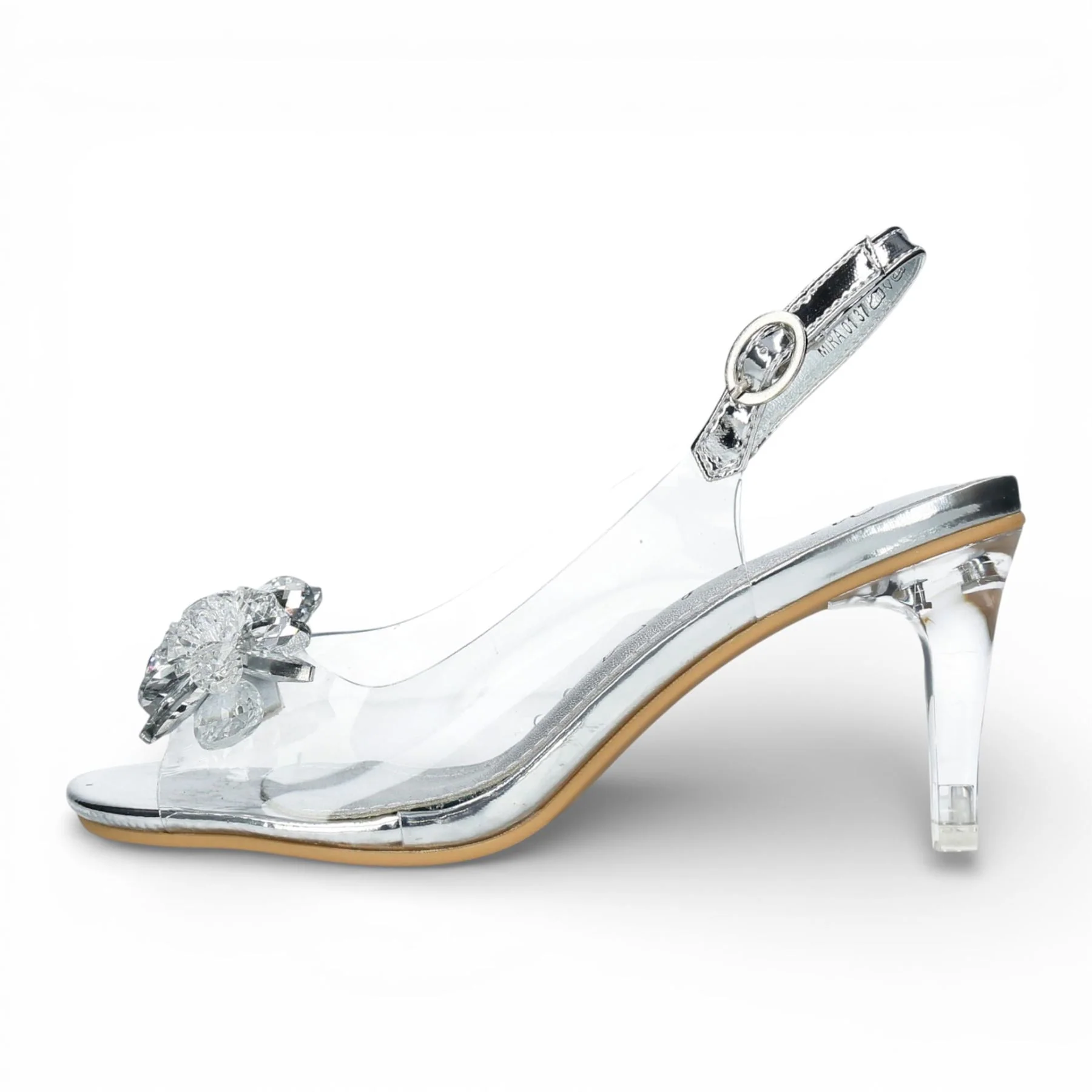 Laura Vita Women’s Mira 01 Clear Silver Slip-On Cinderella Heel Sandals - Image 5