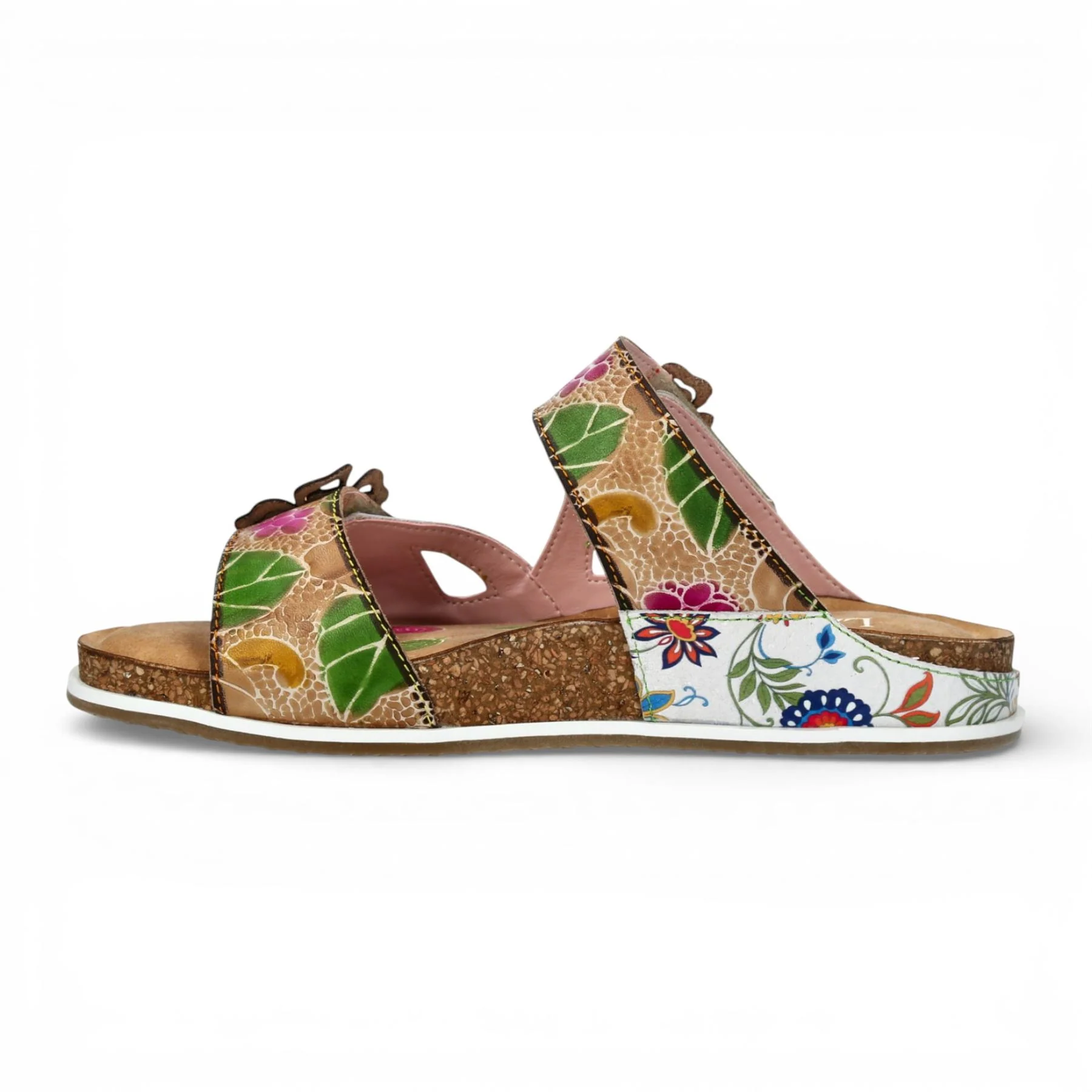 Laura Vita Women's Brcyano 32 White Floral Leather Strappy Slipper Sandals - Image 5