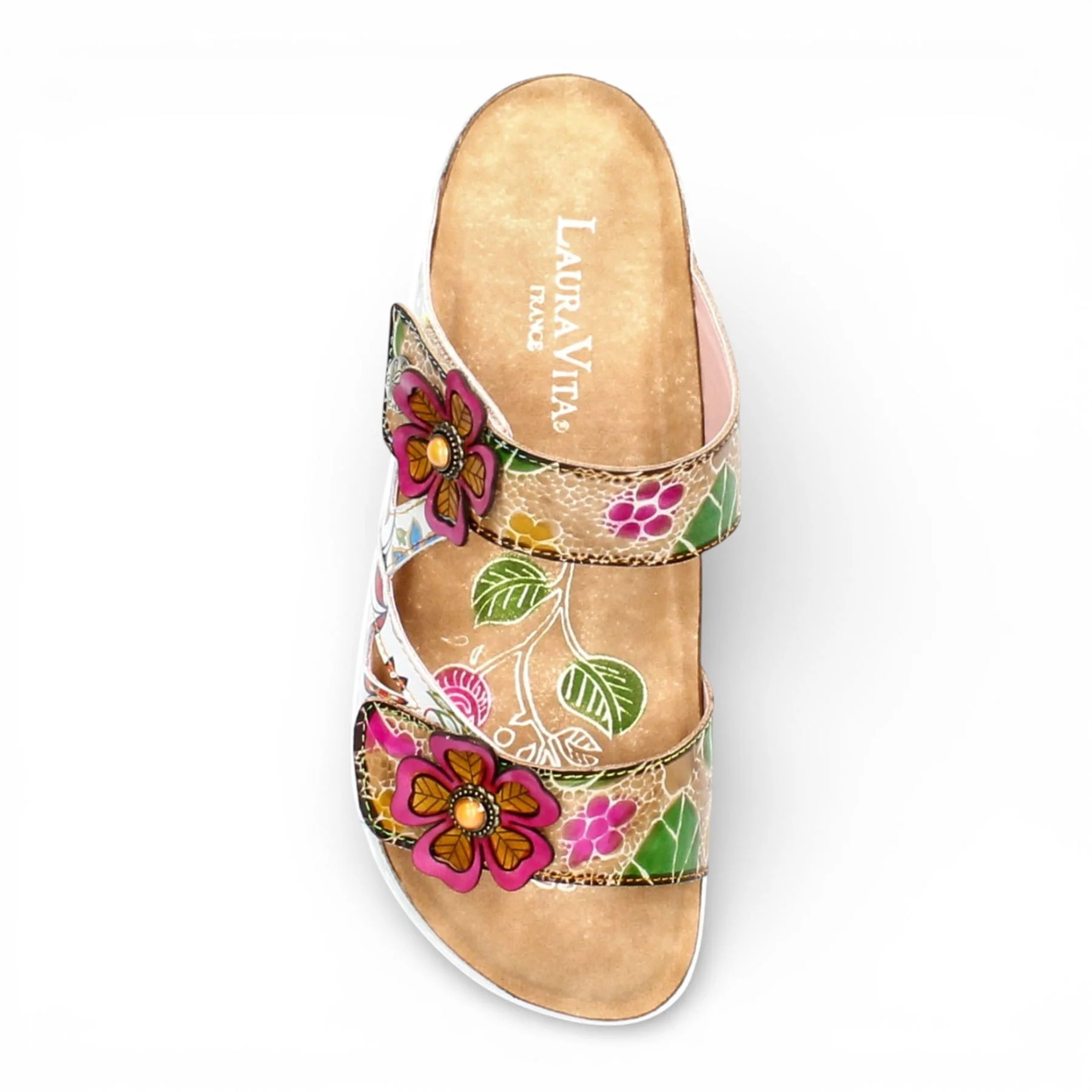 Laura Vita Women's Brcyano 32 White Floral Leather Strappy Slipper Sandals - Image 7
