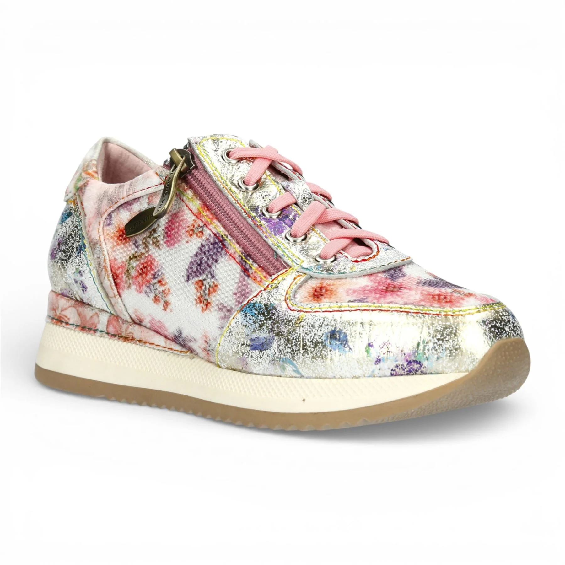 Laura Vita Women's Gycmo 58 Rose Pink Floral Leather Trainers Sneaker Shoes - Image 3