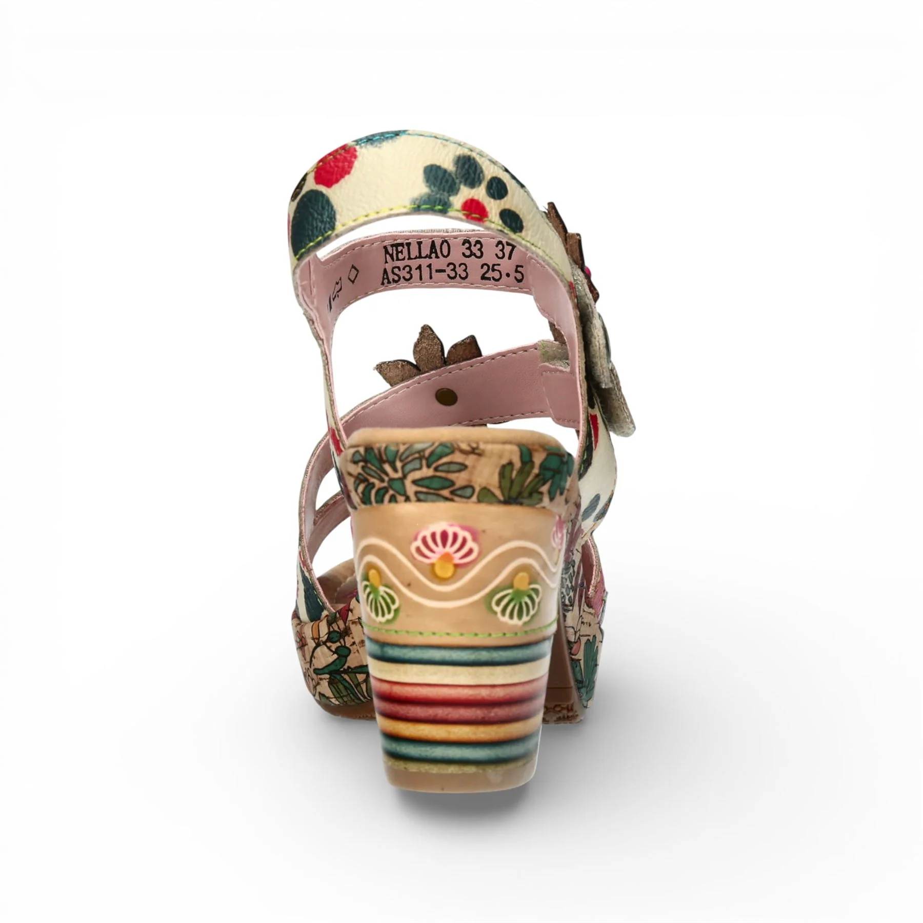 Laura Vita Women's Nellao 33 Beige Floral Leather Wedge Heel Espadrille Sandals - Image 6
