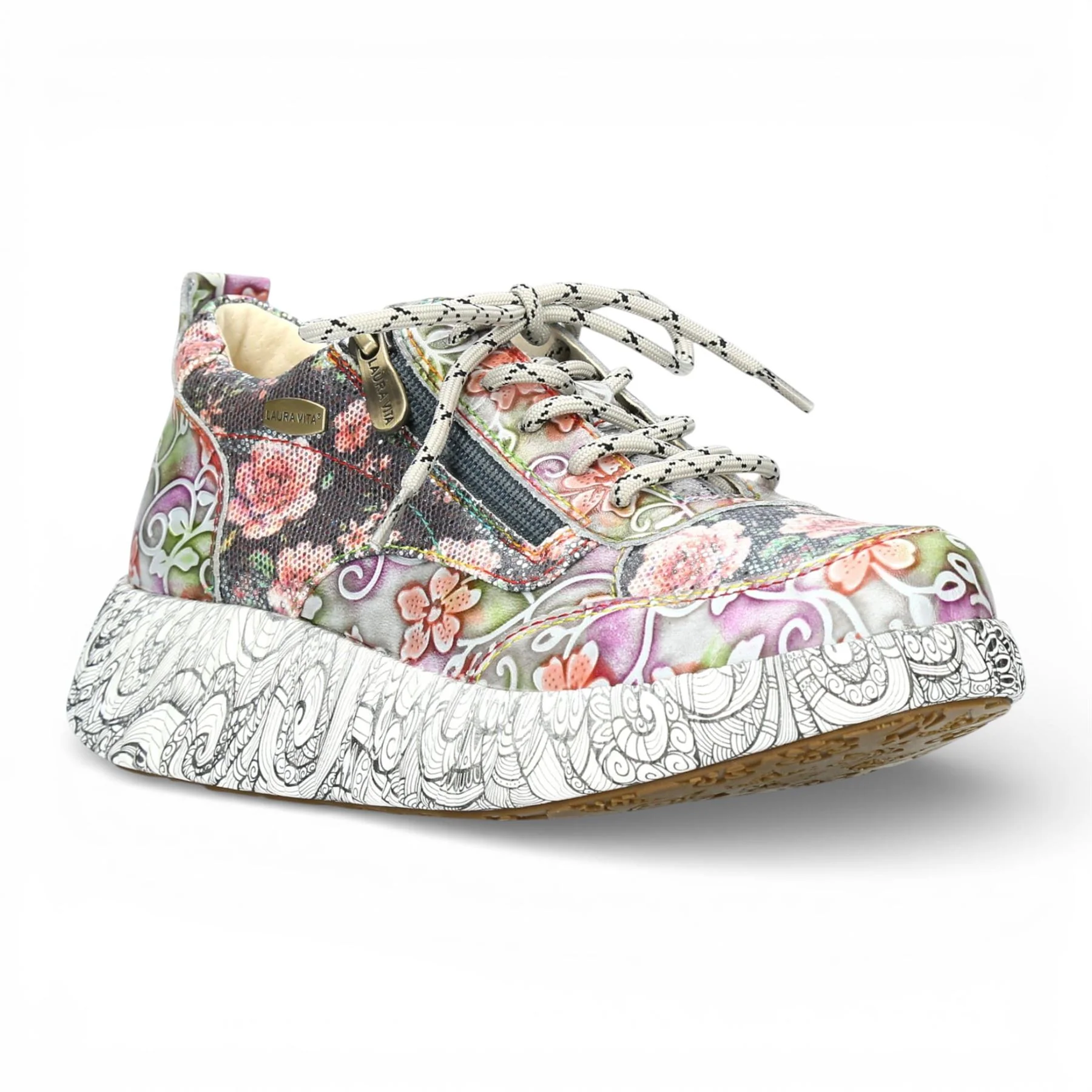 Laura Vita Women's Nikito 62 Grey Floral Leather Trainers Platform Sneaker Shoes - Image 4