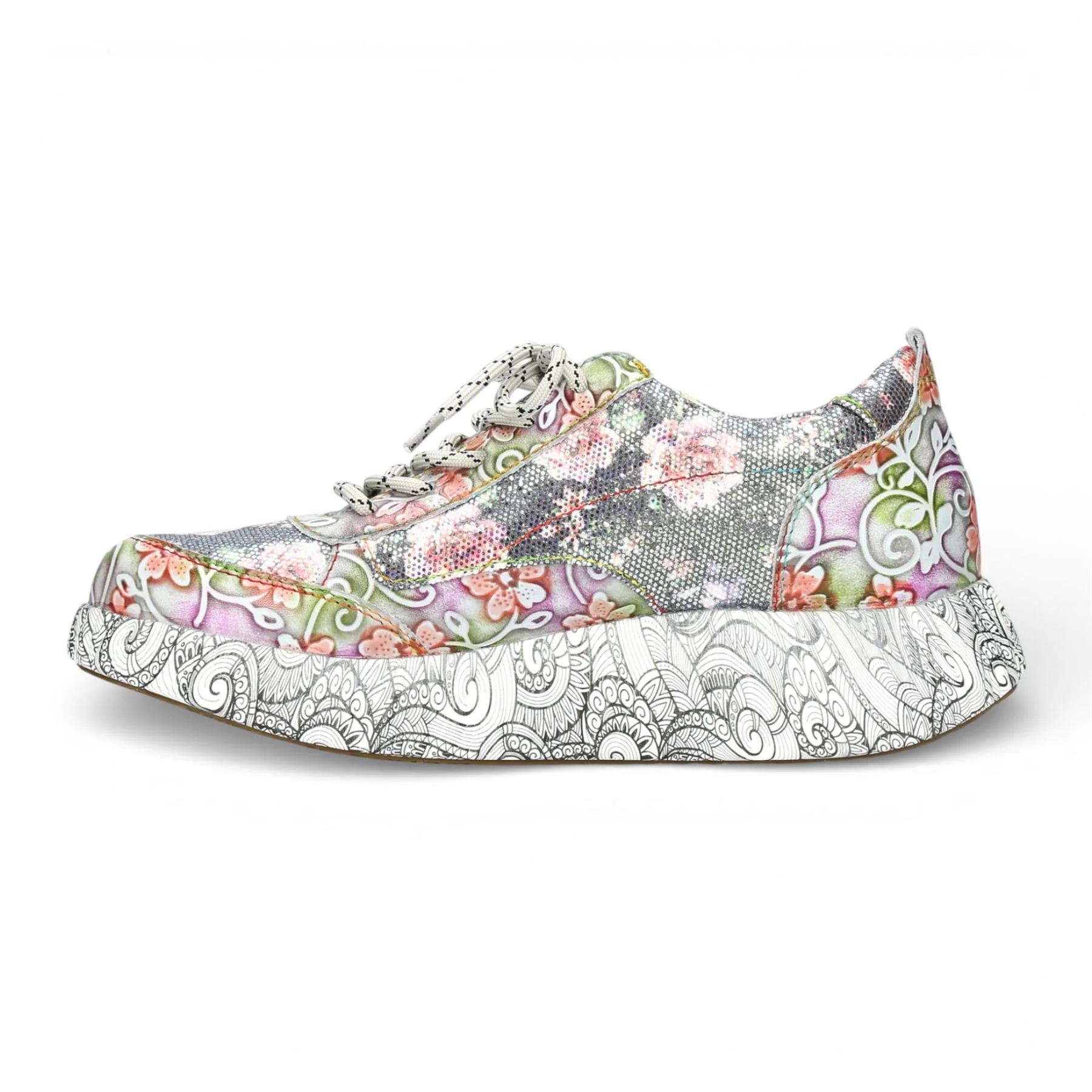 Laura Vita Women's Nikito 62 Grey Floral Leather Trainers Platform Sneaker Shoes - Image 5