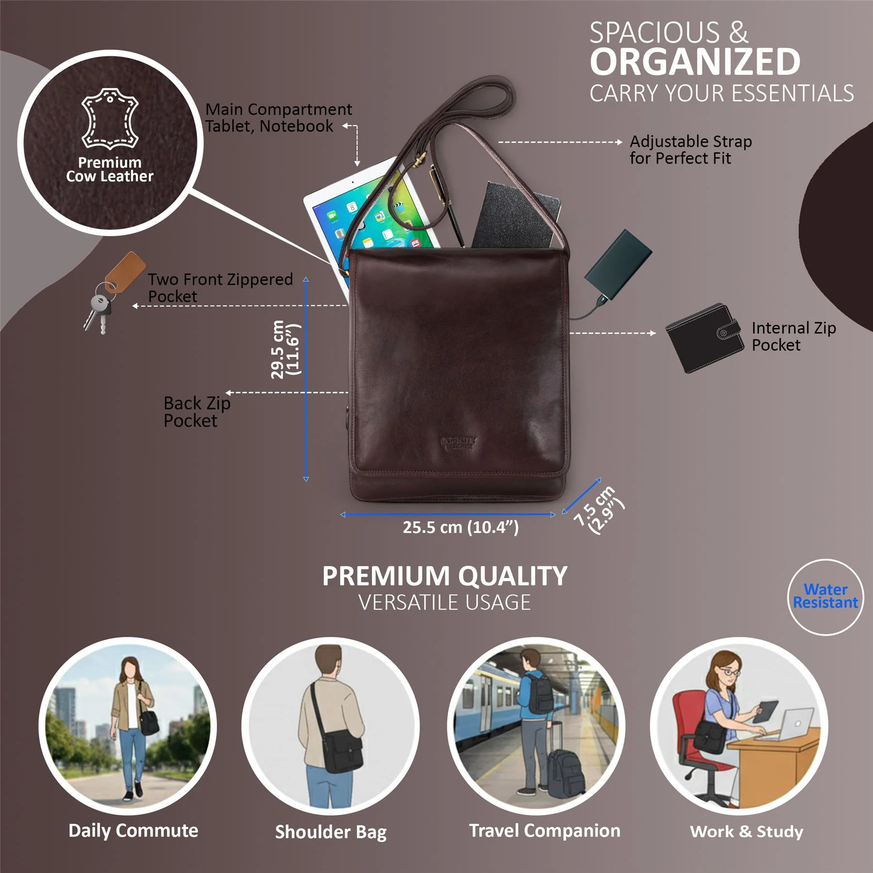 Leather Vintage Brown Messenger Shoulder Crossbody Travel Business Bag - Ranger - Image 2