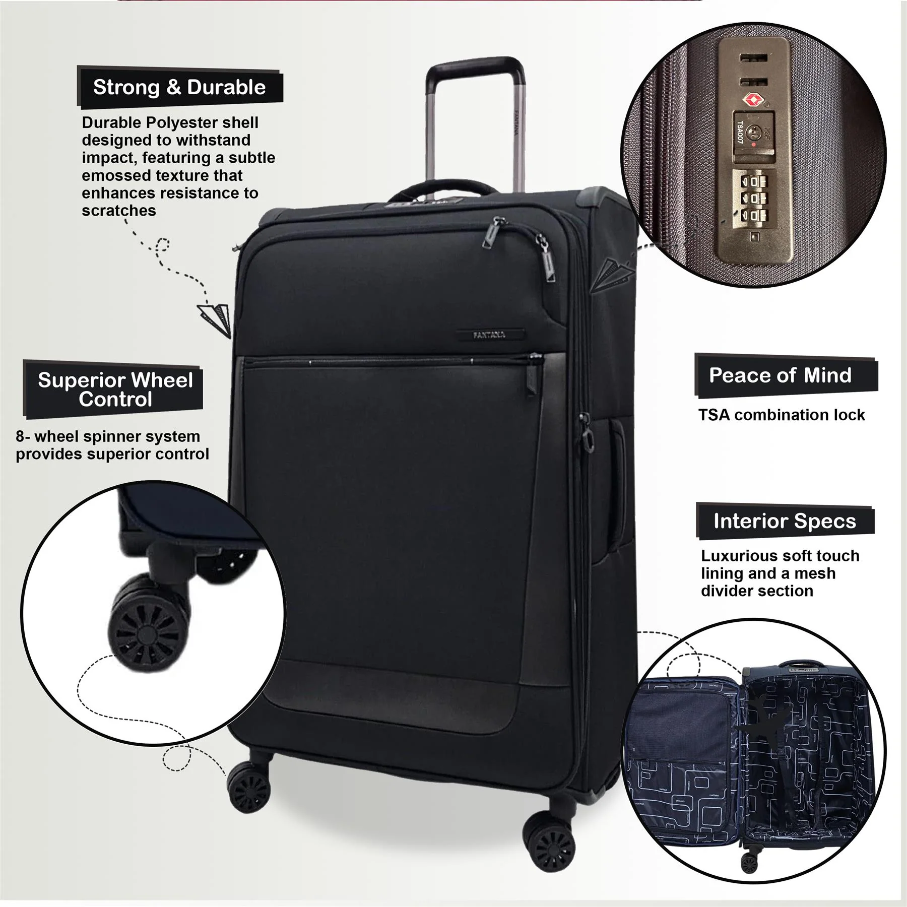 Lightweight 4 Wheel Luggage Suitcase - Image 32